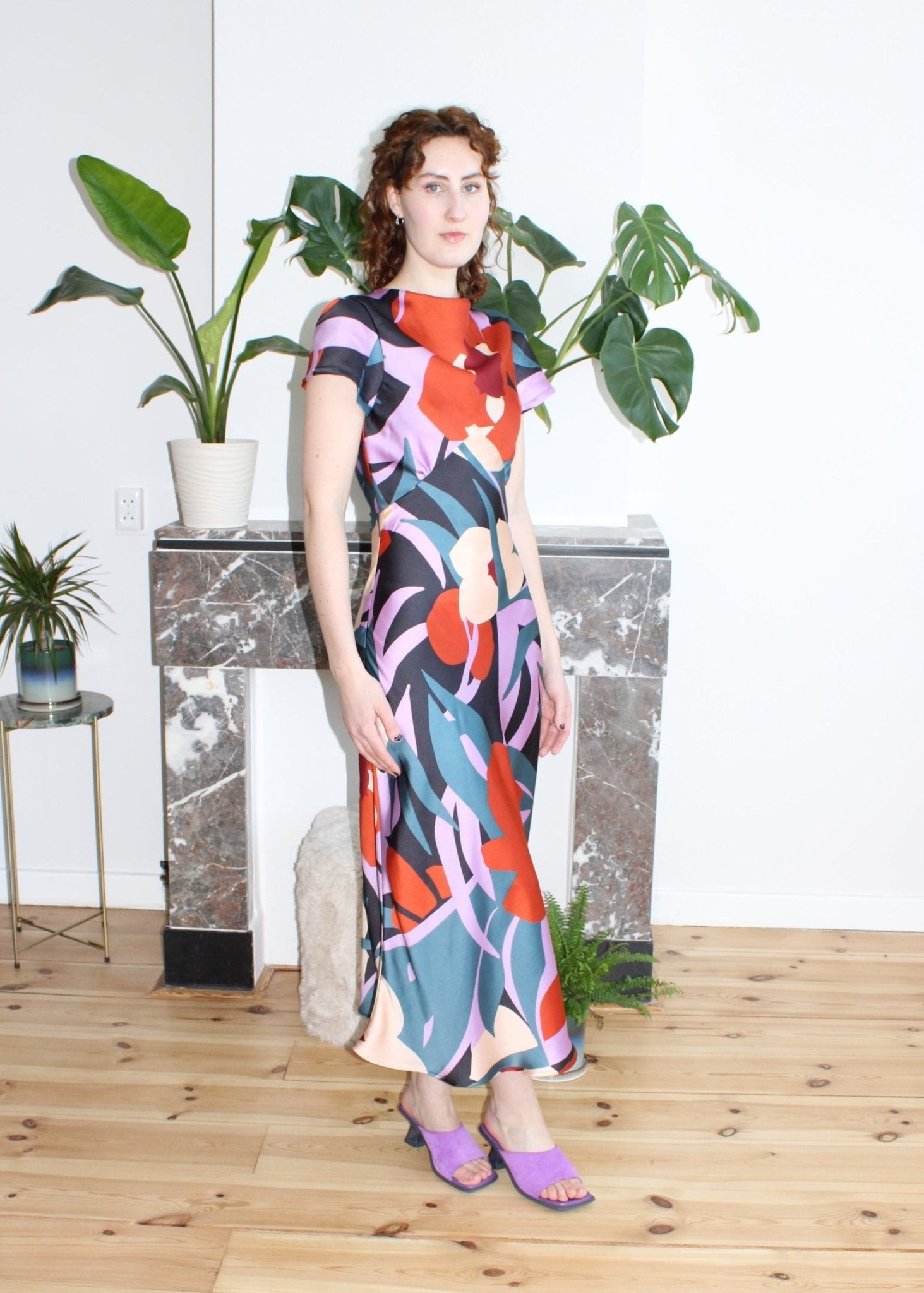 Helena midi dress orange floral - Luci's Lemons