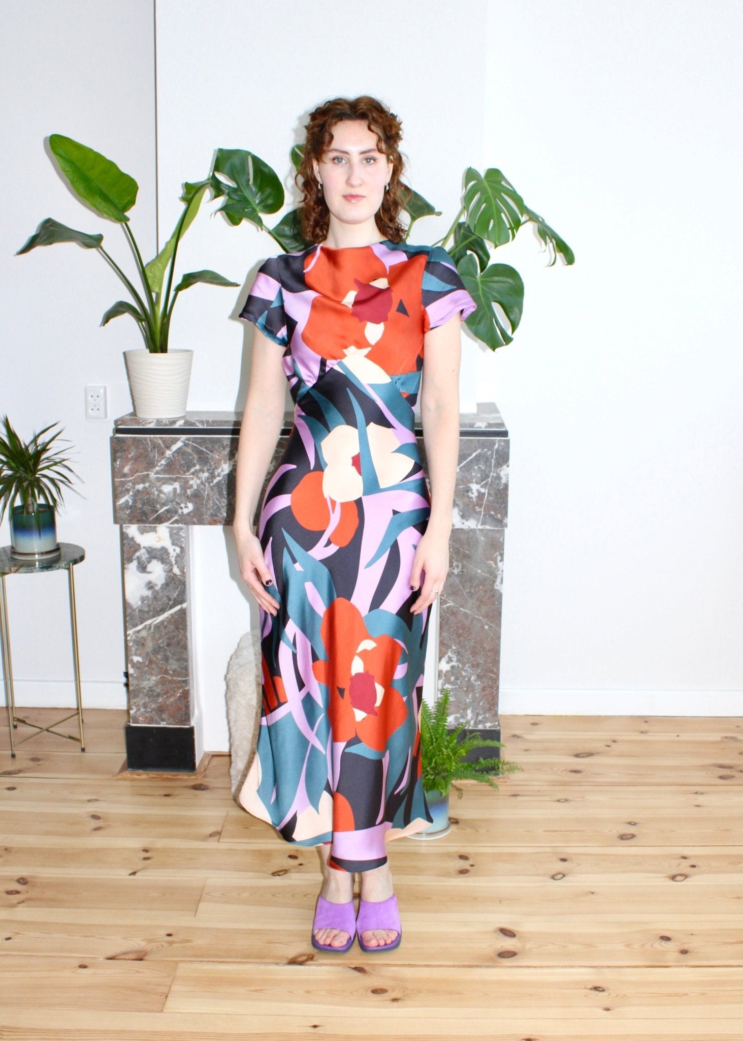 Helena midi dress orange floral - Luci's Lemons