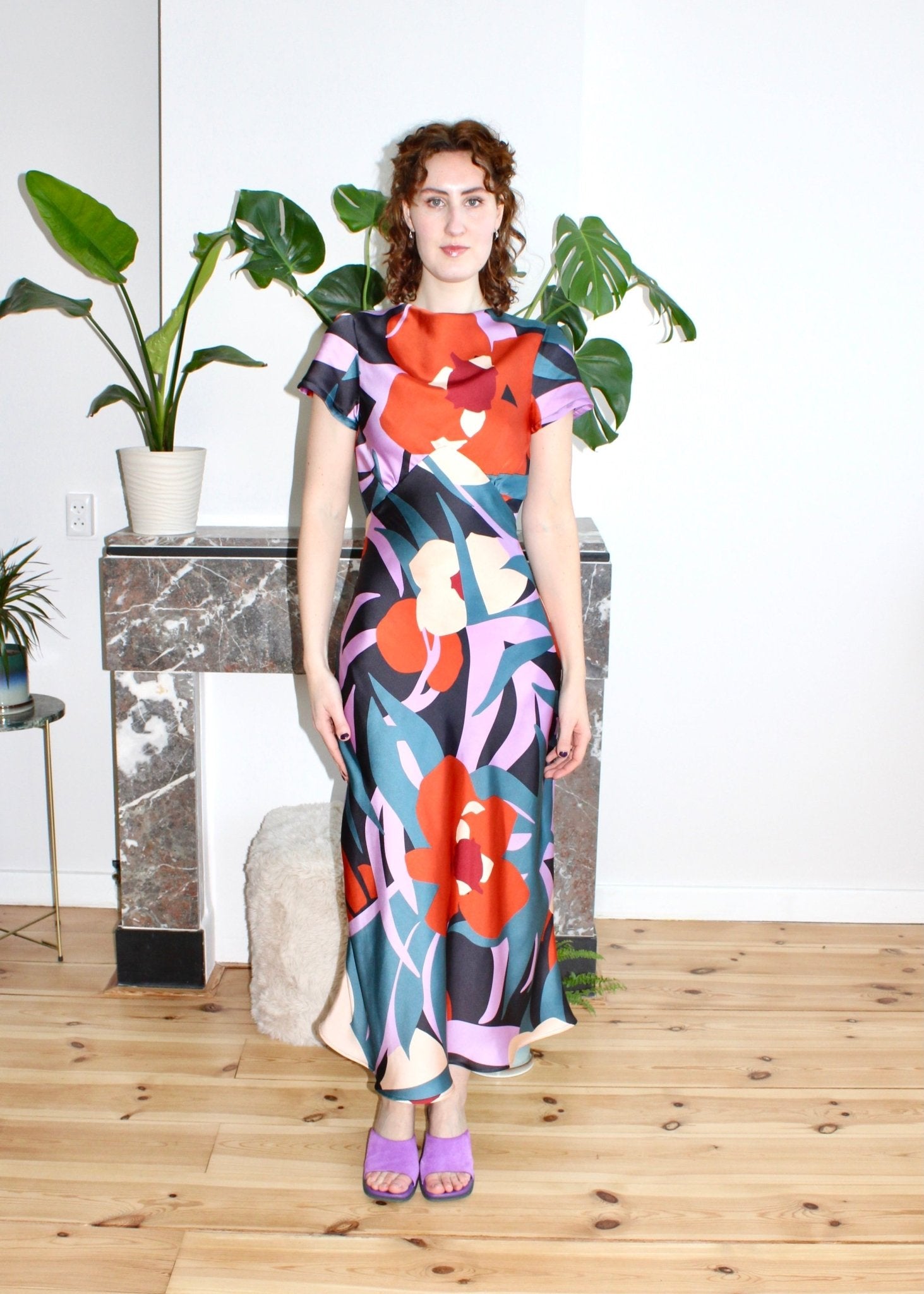 Helena midi dress orange floral - Luci's Lemons