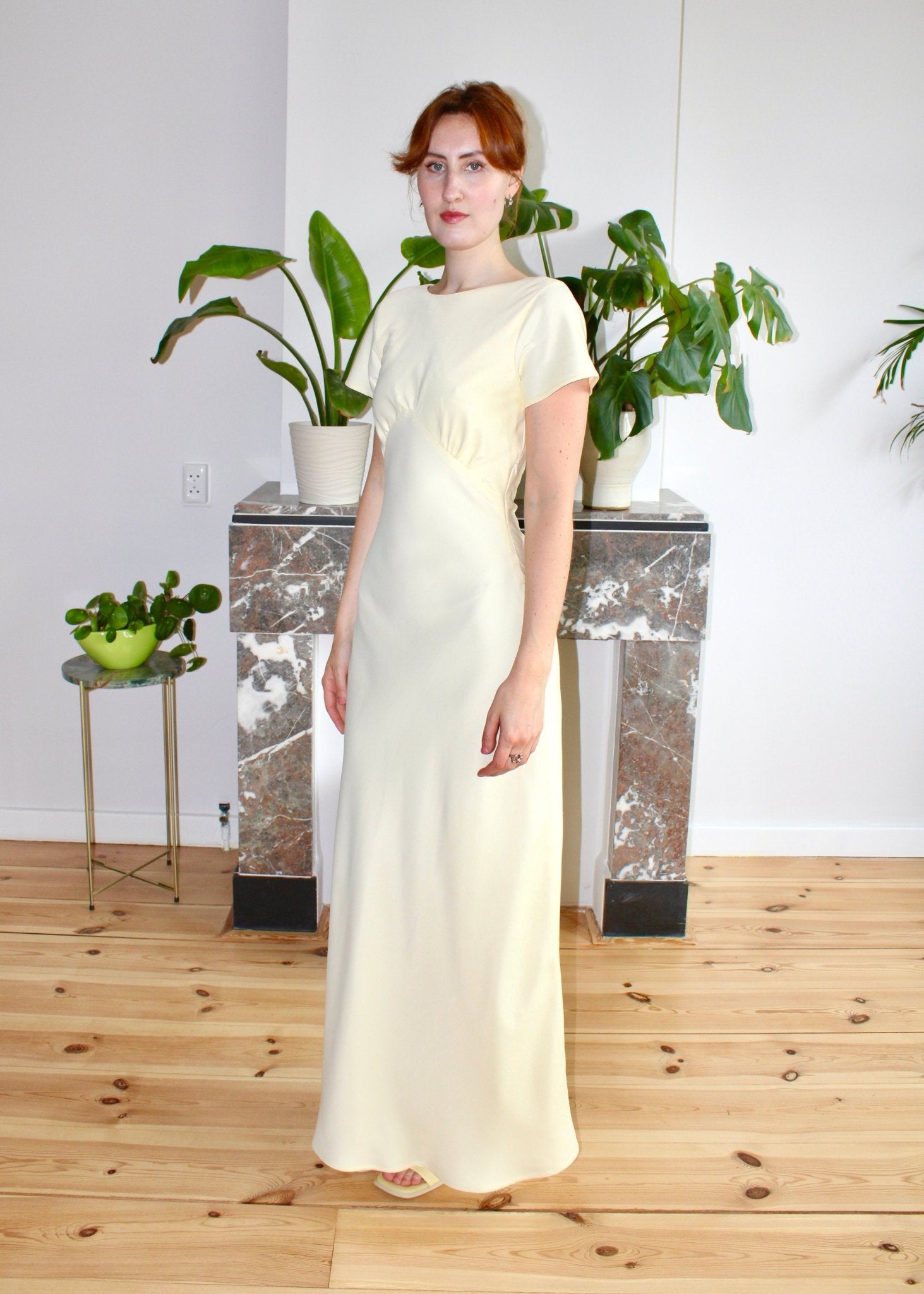 Indigo dress vanilla yellow satin - Luci's Lemons