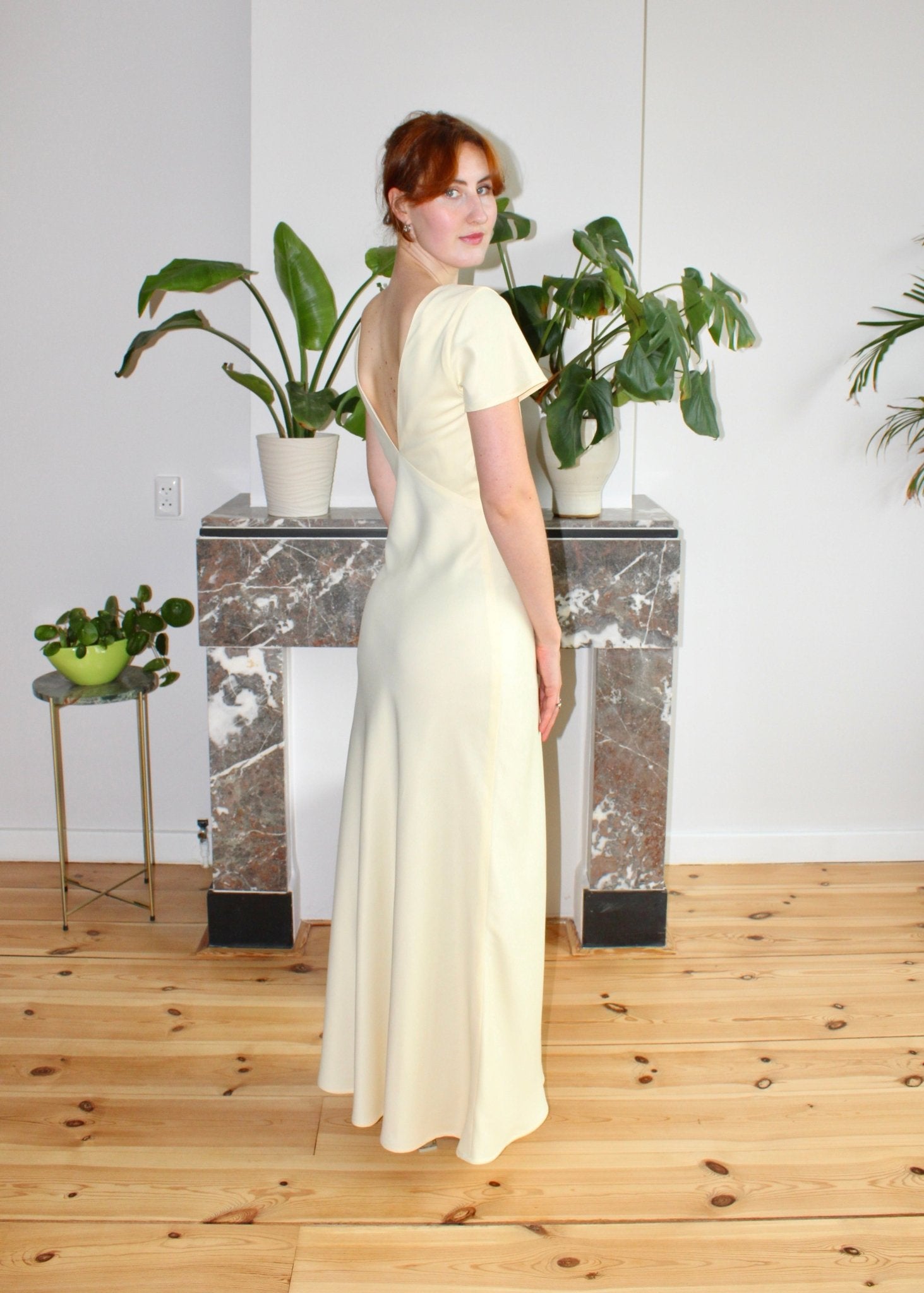 Indigo dress vanilla yellow satin - Luci's Lemons