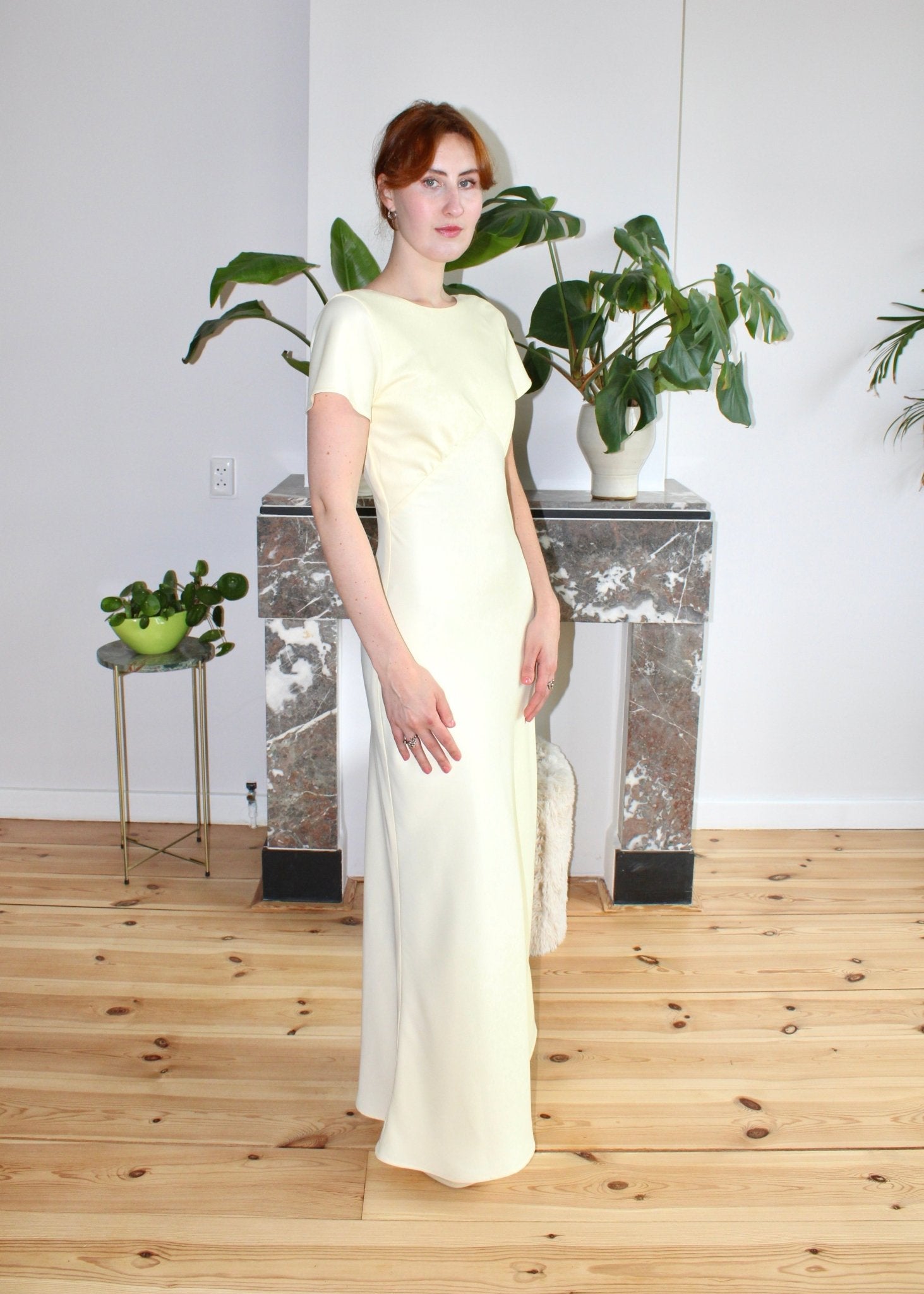 Indigo dress vanilla yellow satin - Luci's Lemons