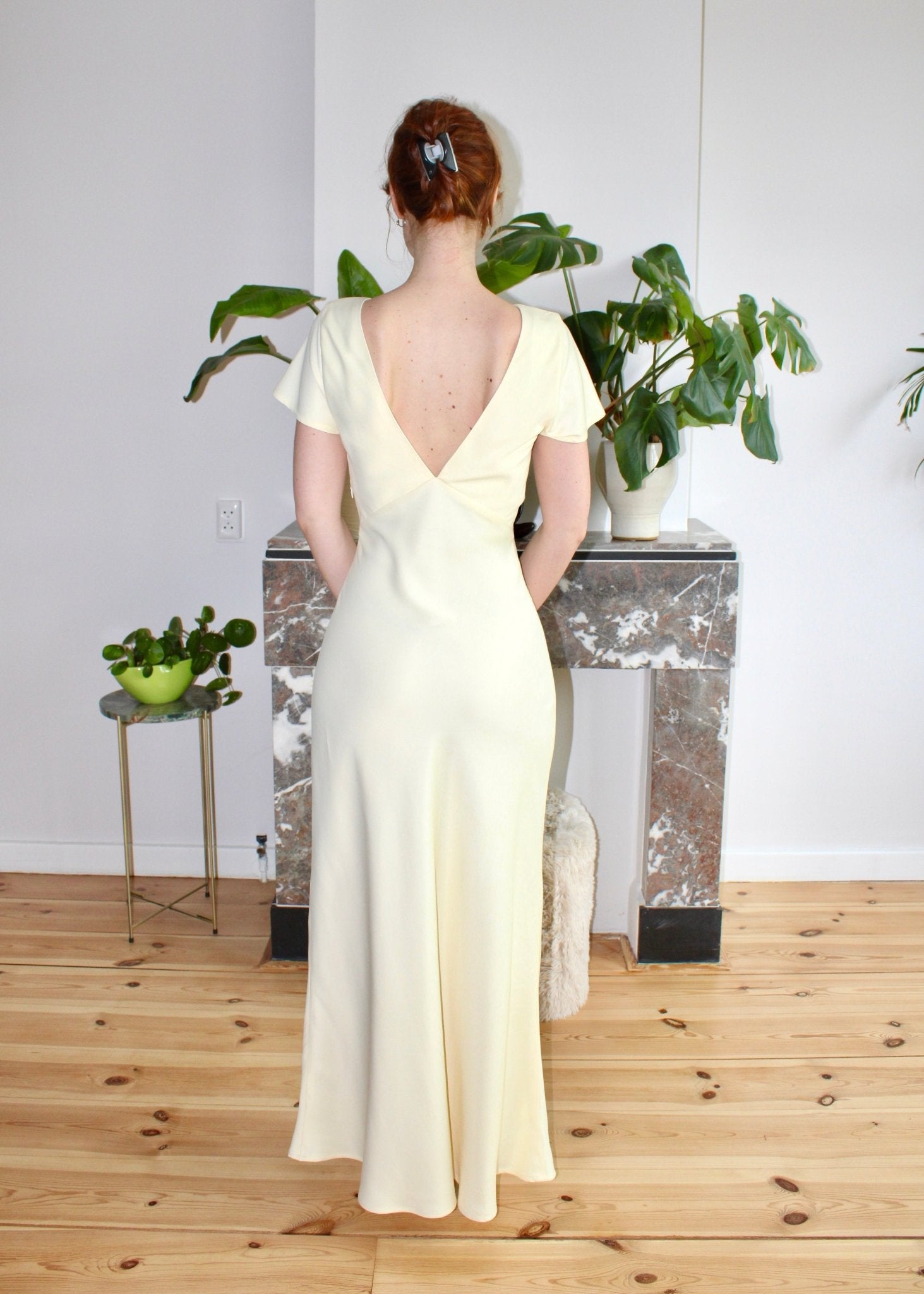 Indigo dress vanilla yellow satin - Luci's Lemons