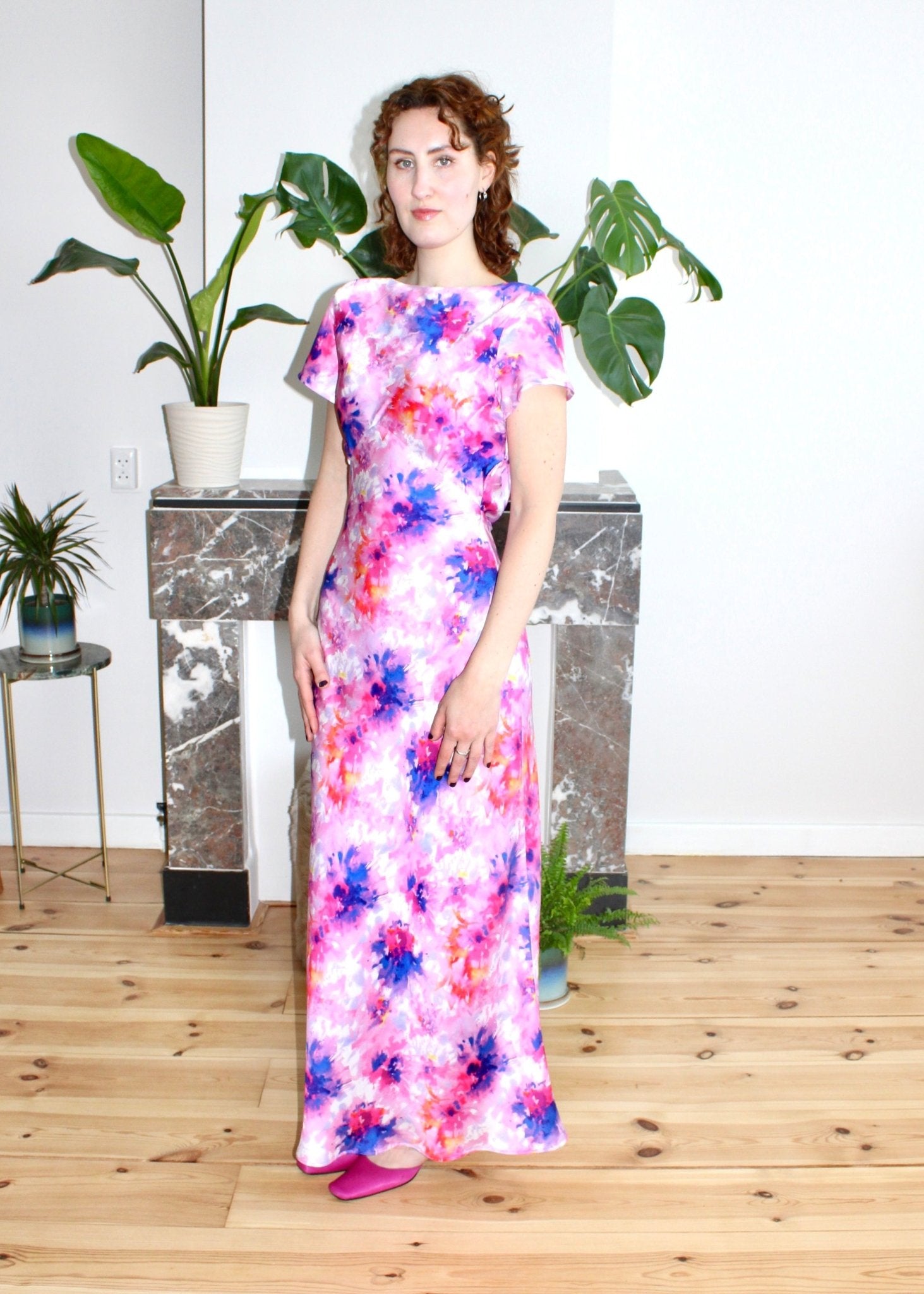 Indigo maxi dress pink floral - Luci's Lemons
