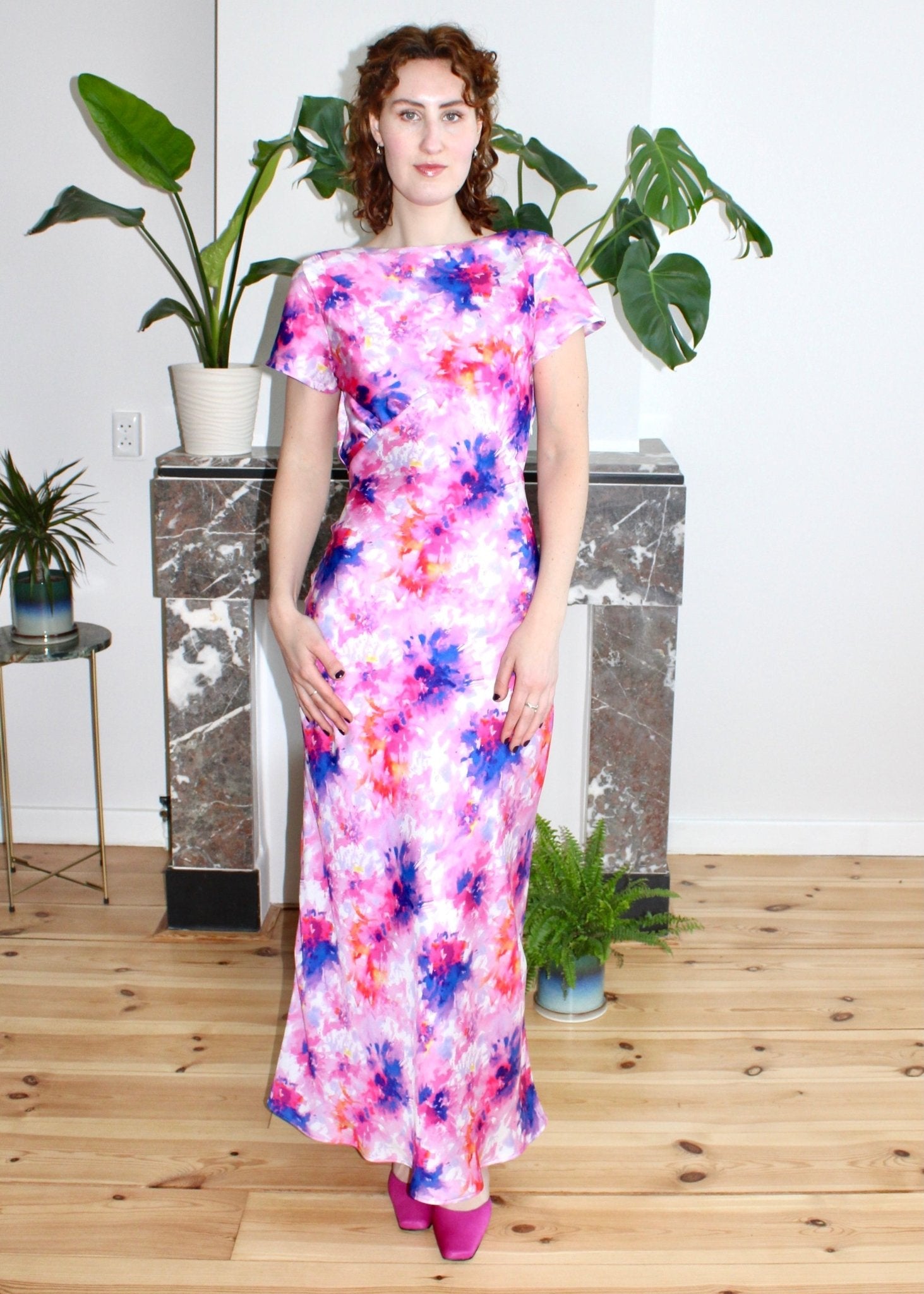 Indigo maxi dress pink floral - Luci's Lemons