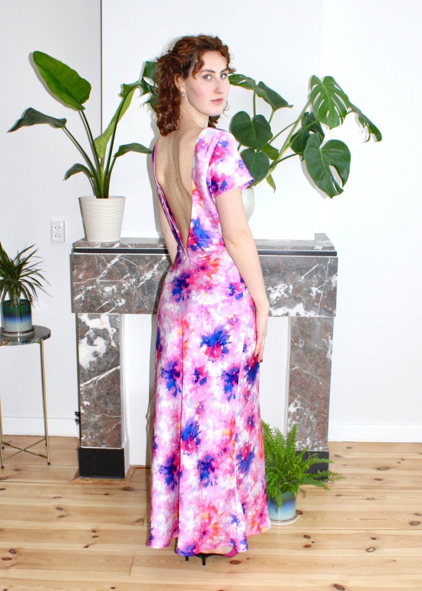 Indigo maxi dress pink floral - Luci's Lemons