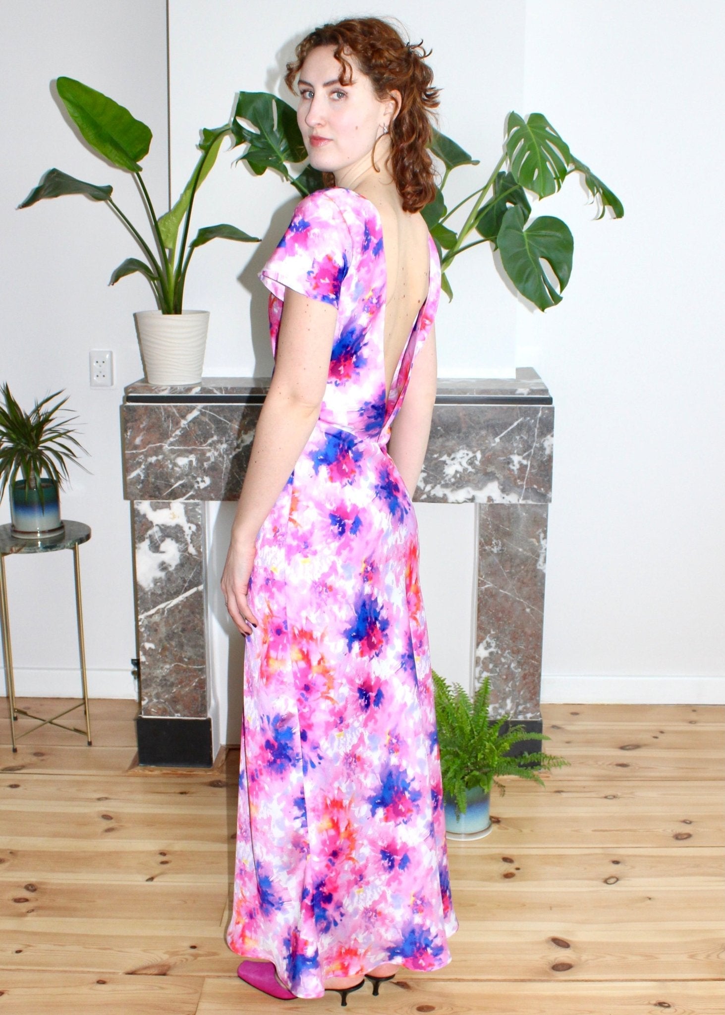 Indigo maxi dress pink floral - Luci's Lemons