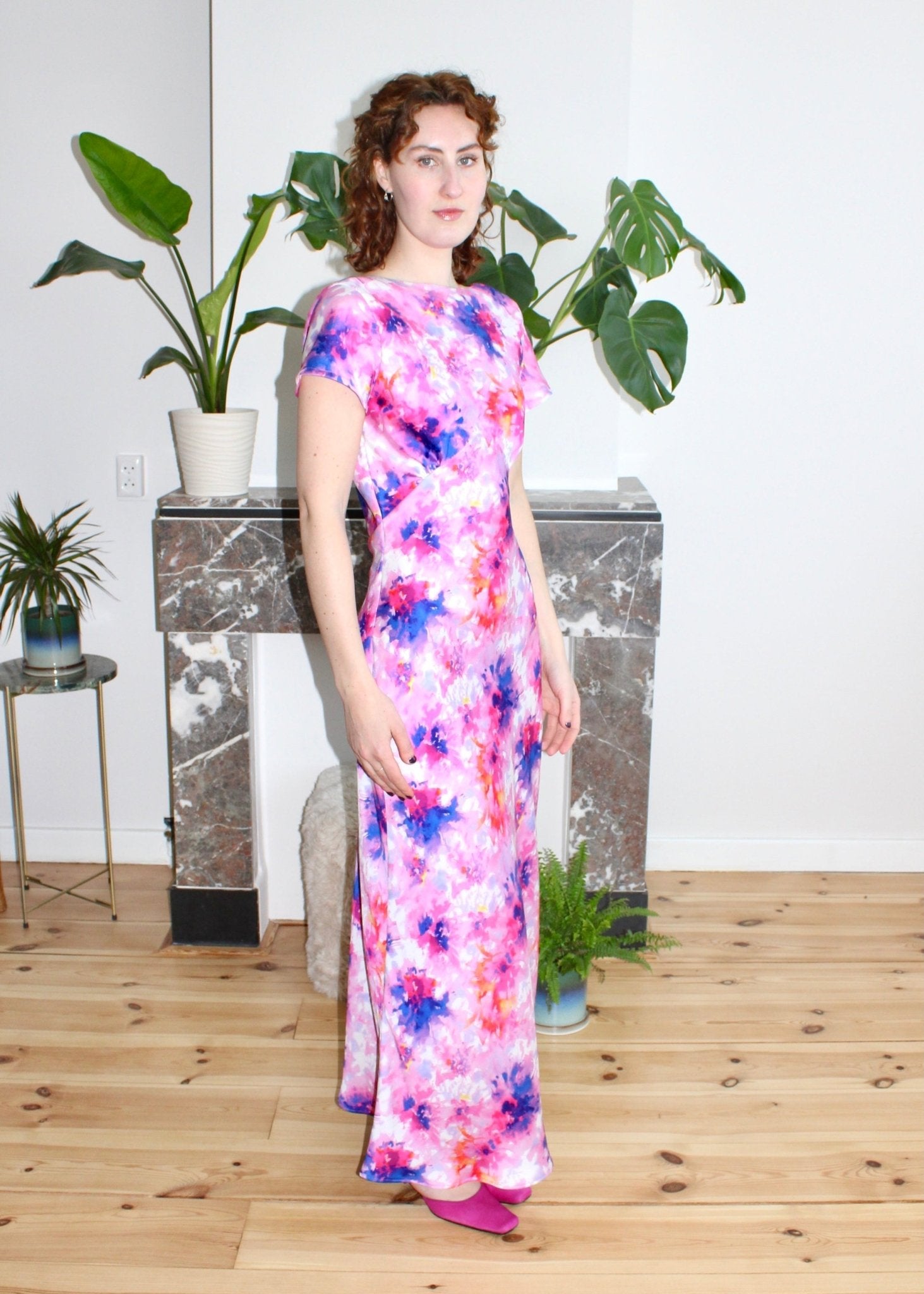Indigo maxi dress pink floral - Luci's Lemons