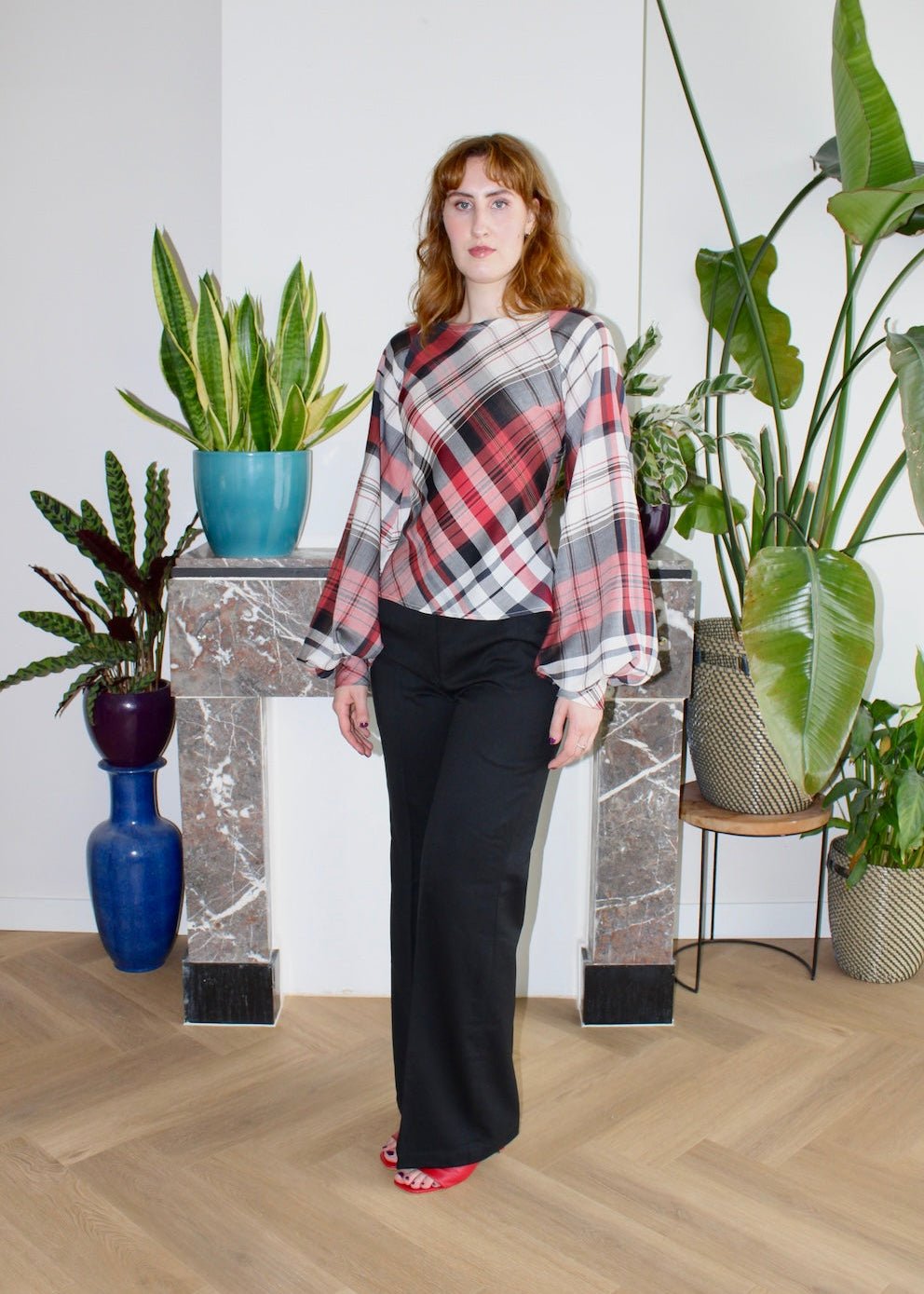 Jessie blouse red plaid - Luci's Lemons