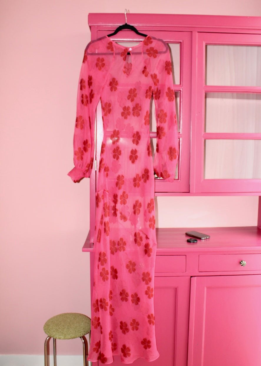 Jessie maxi dress pink floral silk - Luci's Lemons