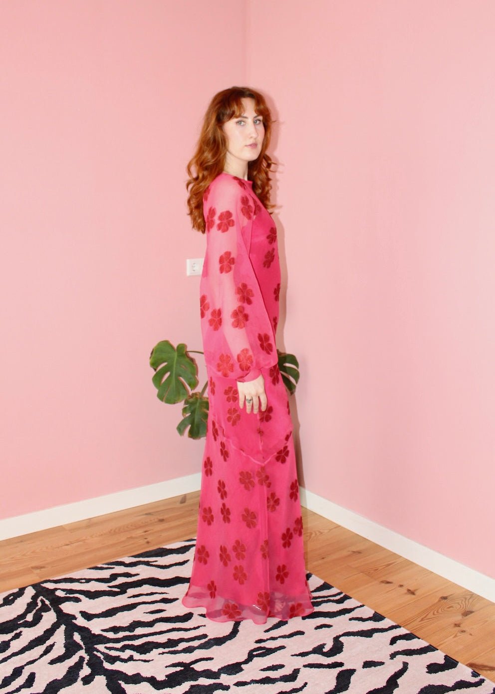 Jessie maxi dress pink floral silk - Luci's Lemons