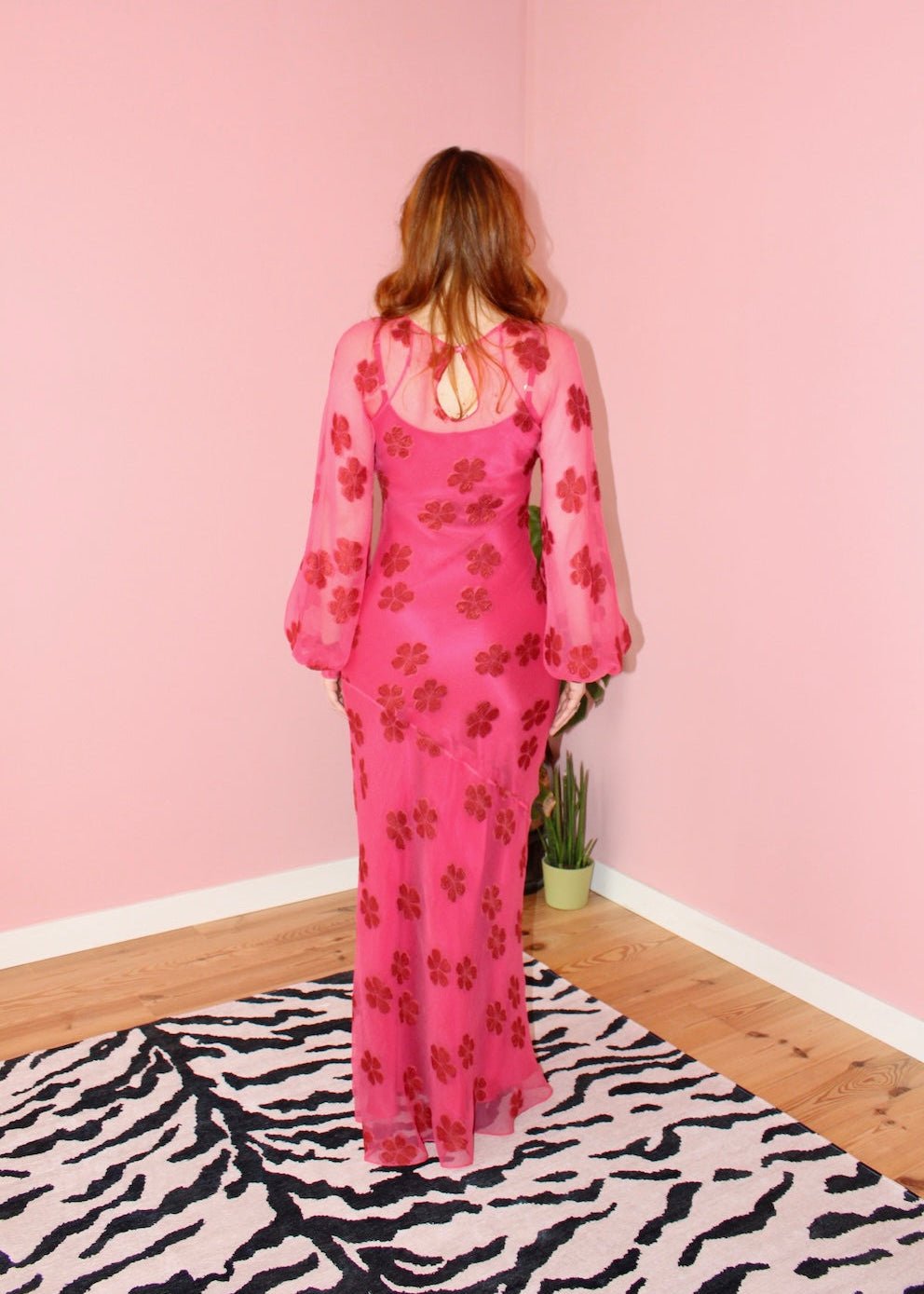 Jessie maxi dress pink floral silk - Luci's Lemons