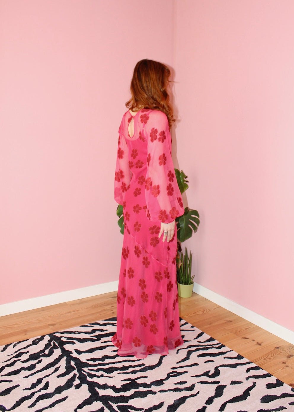 Jessie maxi dress pink floral silk - Luci's Lemons