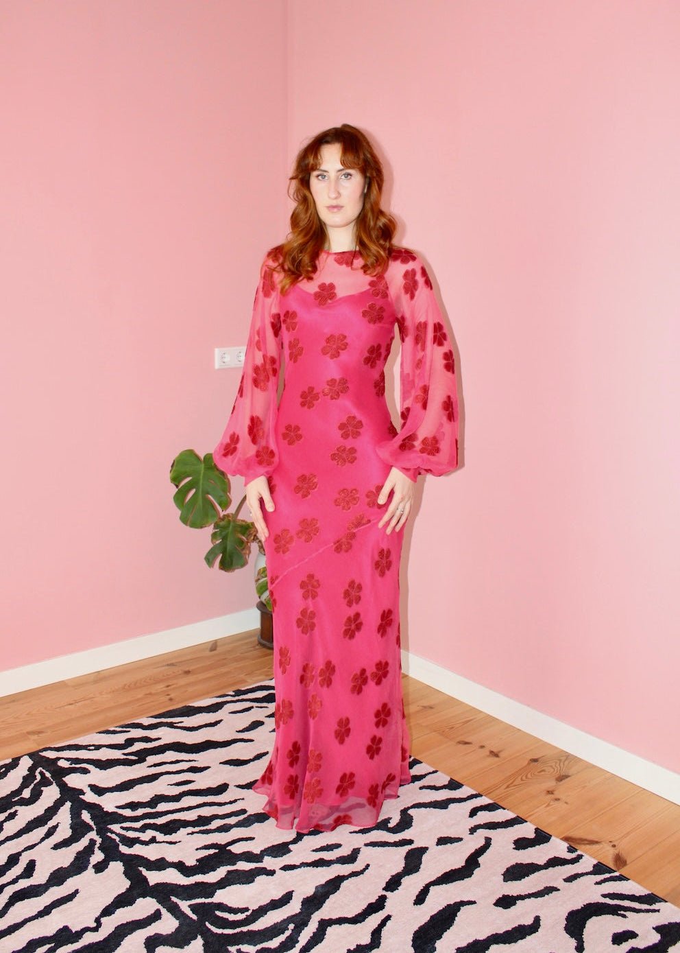Jessie maxi dress pink floral silk - Luci's Lemons