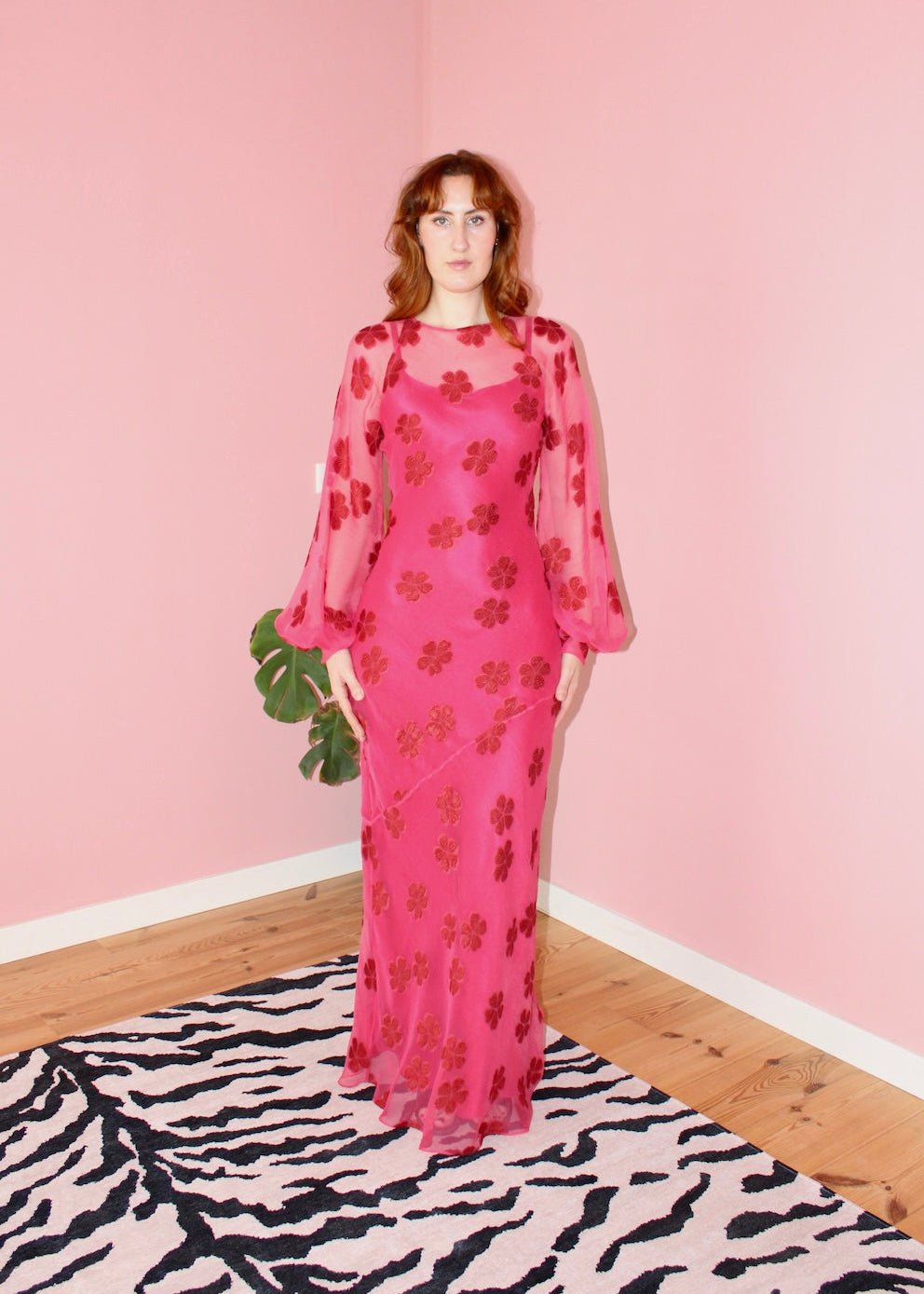 Jessie maxi dress pink floral silk - Luci's Lemons