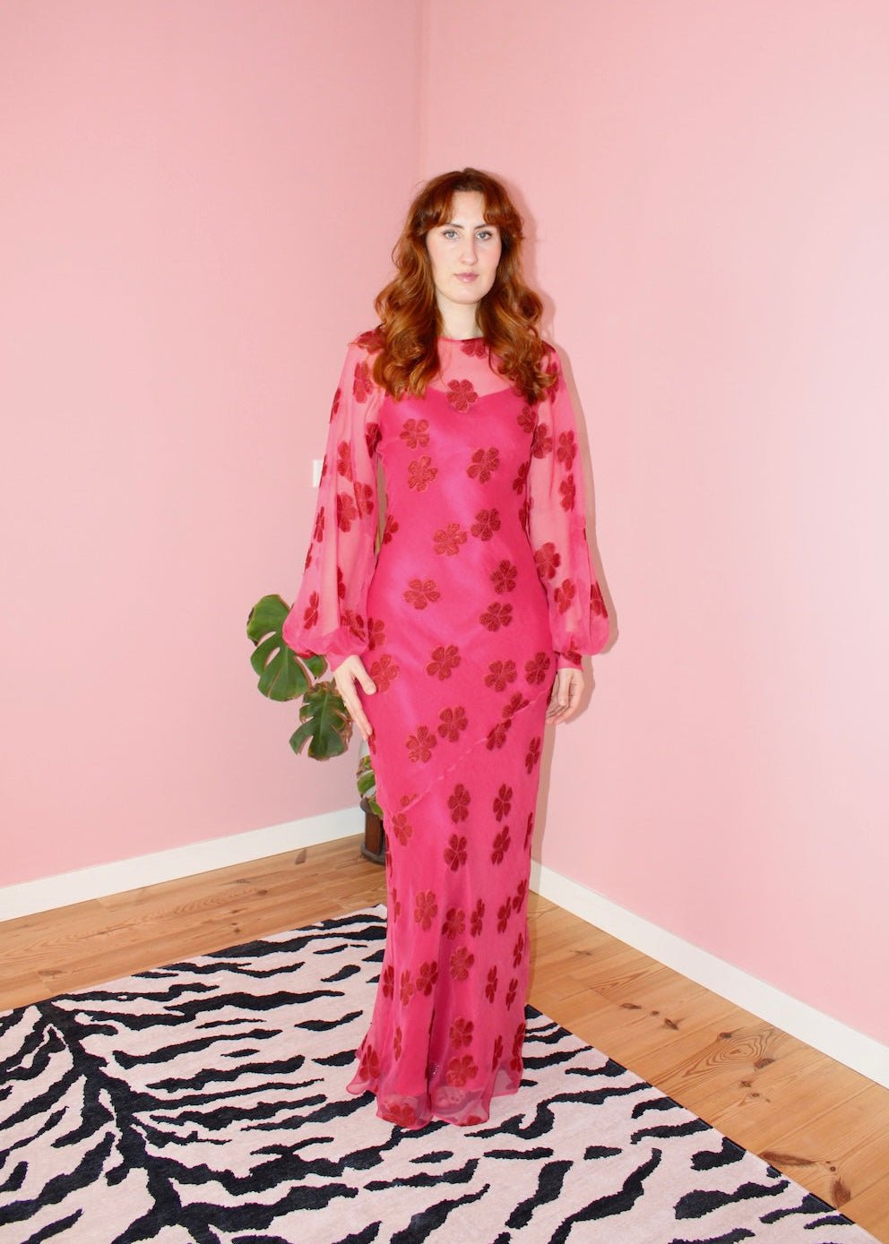 Jessie maxi dress pink floral silk - Luci's Lemons