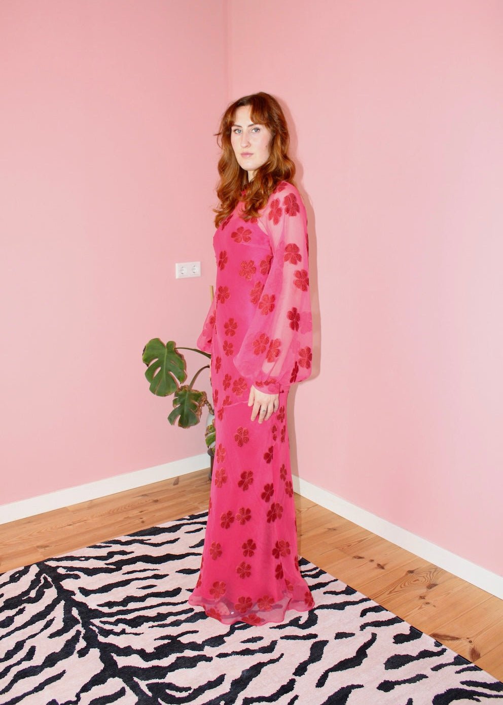 Jessie maxi dress pink floral silk - Luci's Lemons