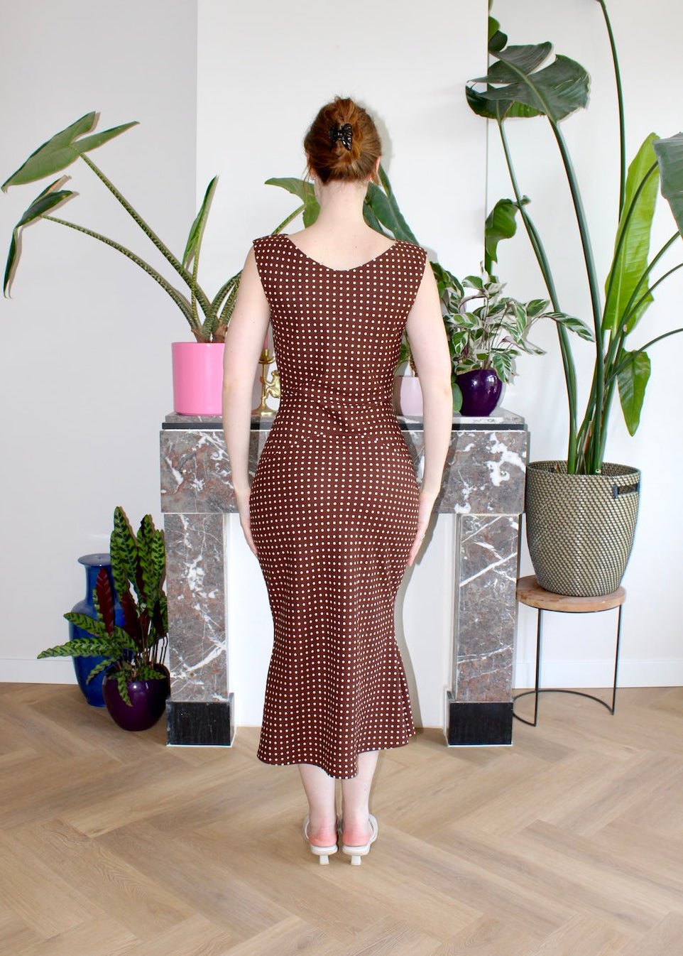 Joan midi dress brown polka dot - Luci's Lemons