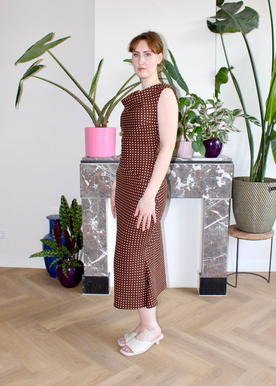 Joan midi dress brown polka dot - Luci's Lemons