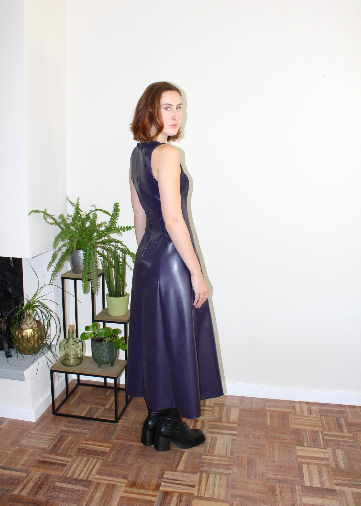 Juno dress purple faux leather - Luci's Lemons