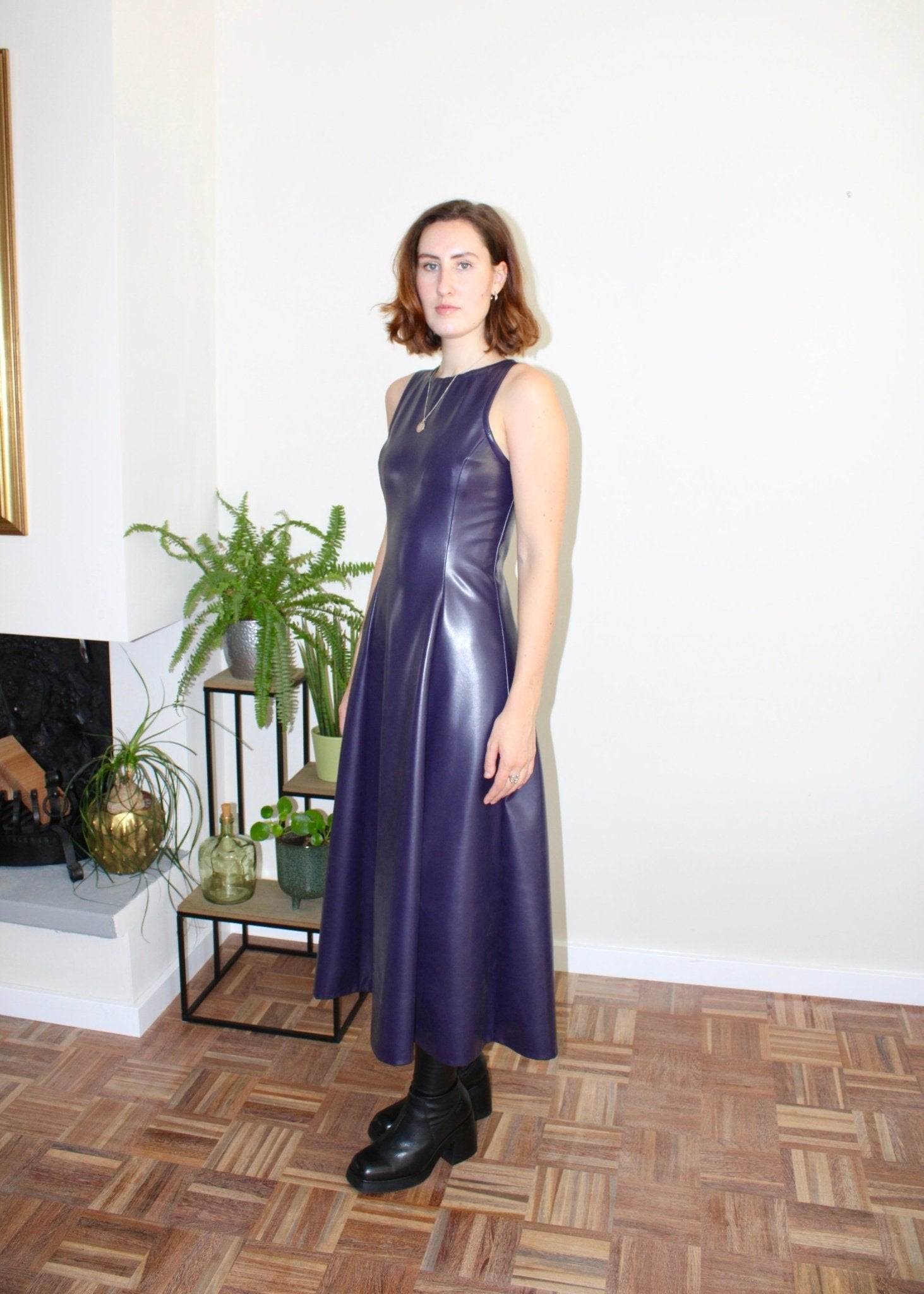 Juno dress purple faux leather - Luci's Lemons