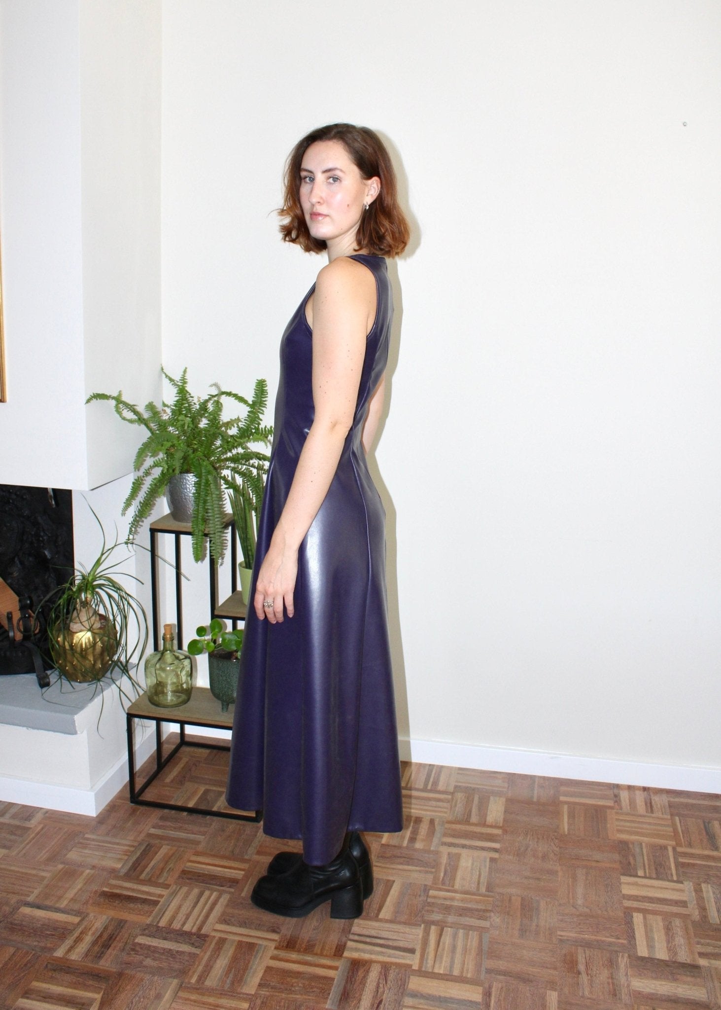 Juno dress purple faux leather - Luci's Lemons