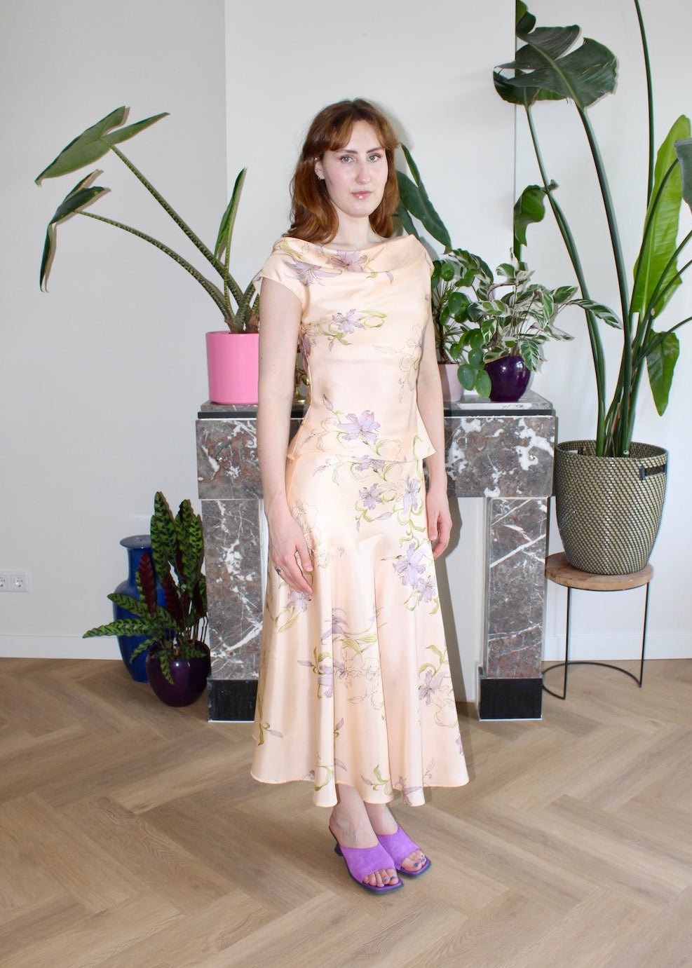 Lilith top soft peach floral silk - Luci's Lemons