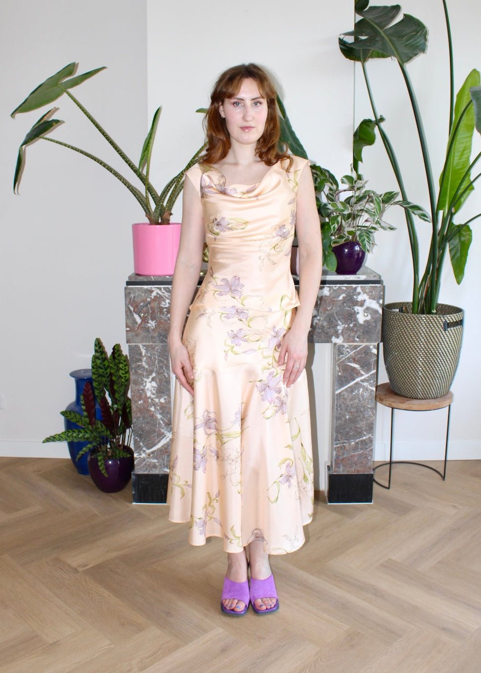 Lilith top soft peach floral silk - Luci's Lemons