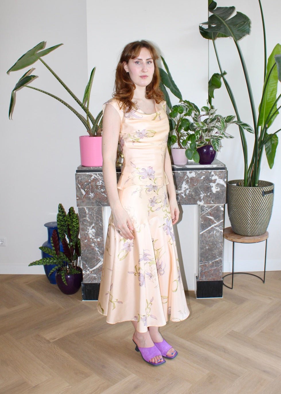 Lilith top soft peach floral silk - Luci's Lemons