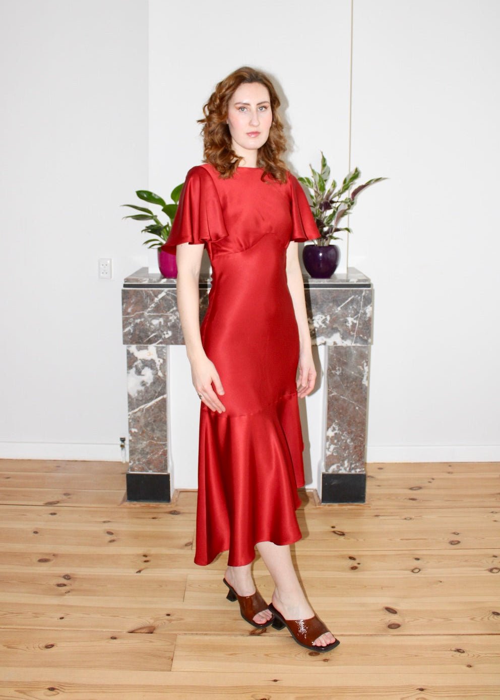 Lorraine dress savvy red satin silk - Luci's Lemons