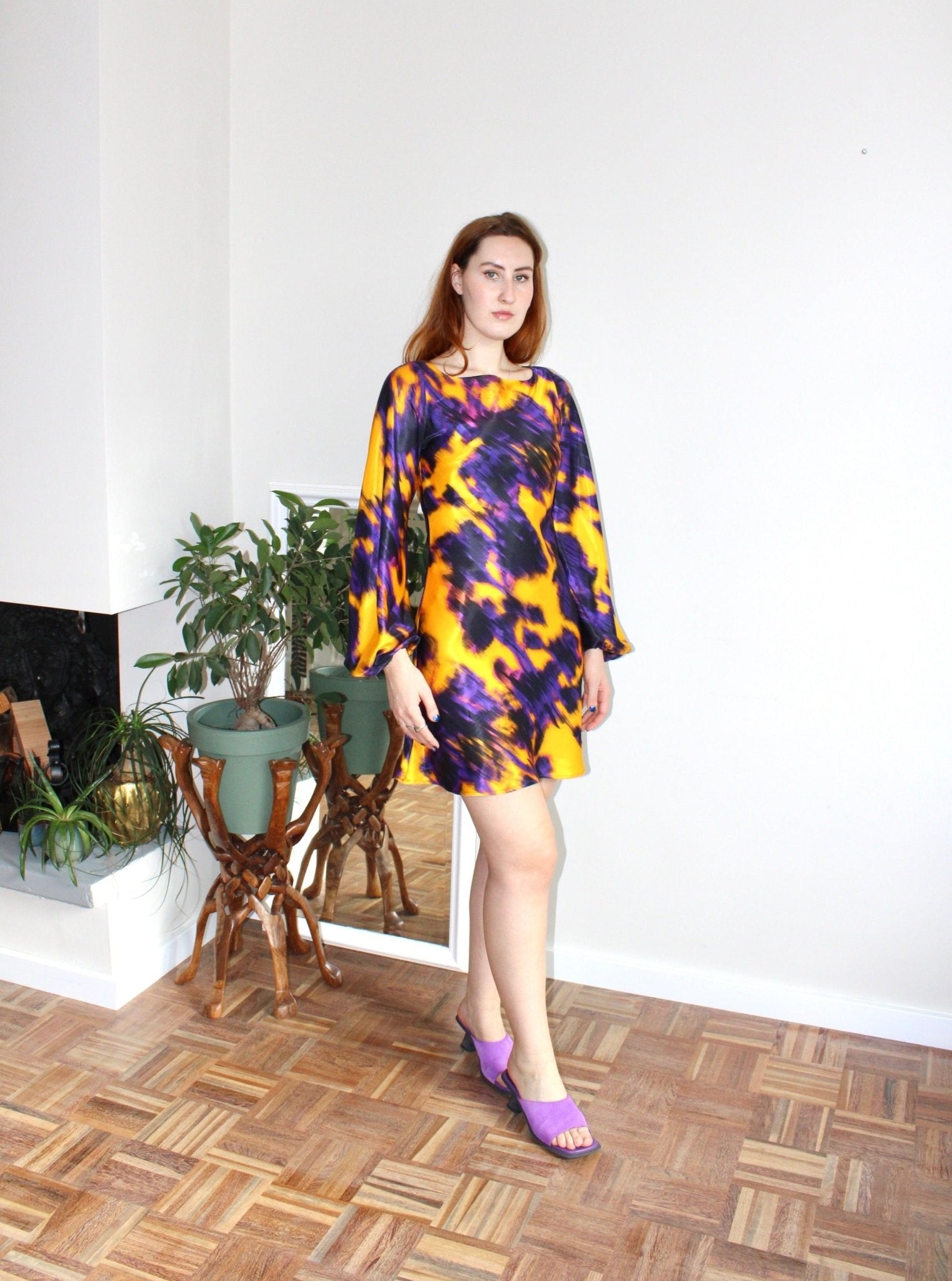 Maeve mini dress purple print viscose - Luci's Lemons