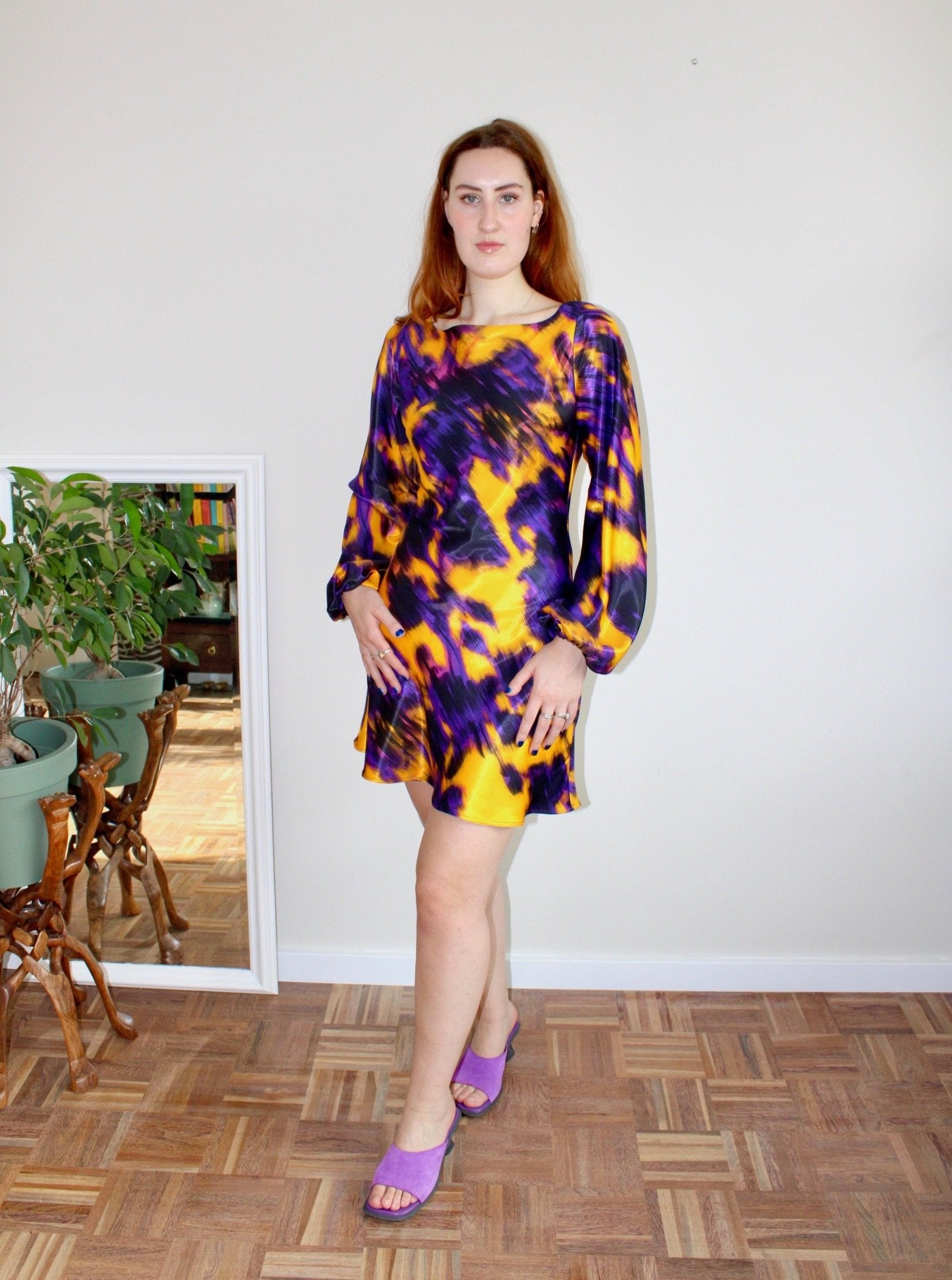 Maeve mini dress purple print viscose - Luci's Lemons