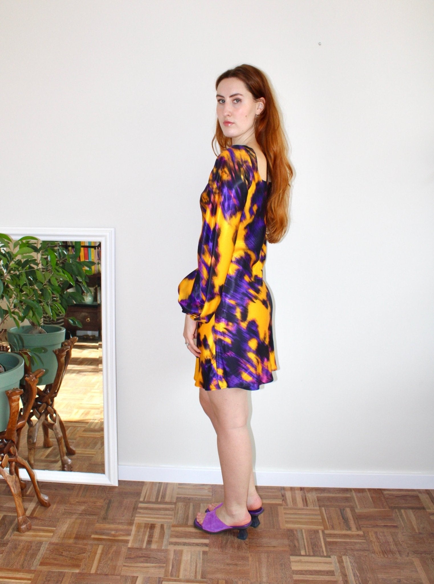 Maeve mini dress purple print viscose - Luci's Lemons