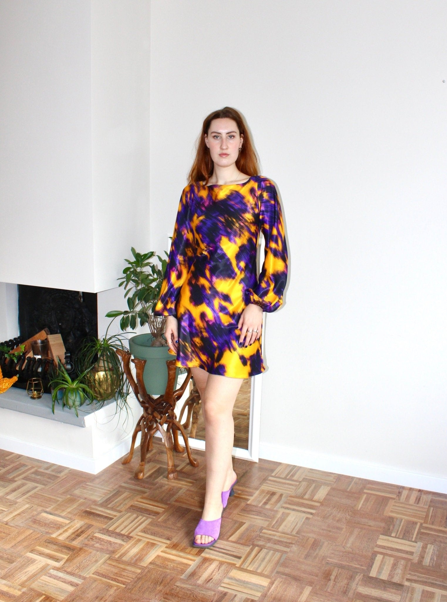 Maeve mini dress purple print viscose - Luci's Lemons