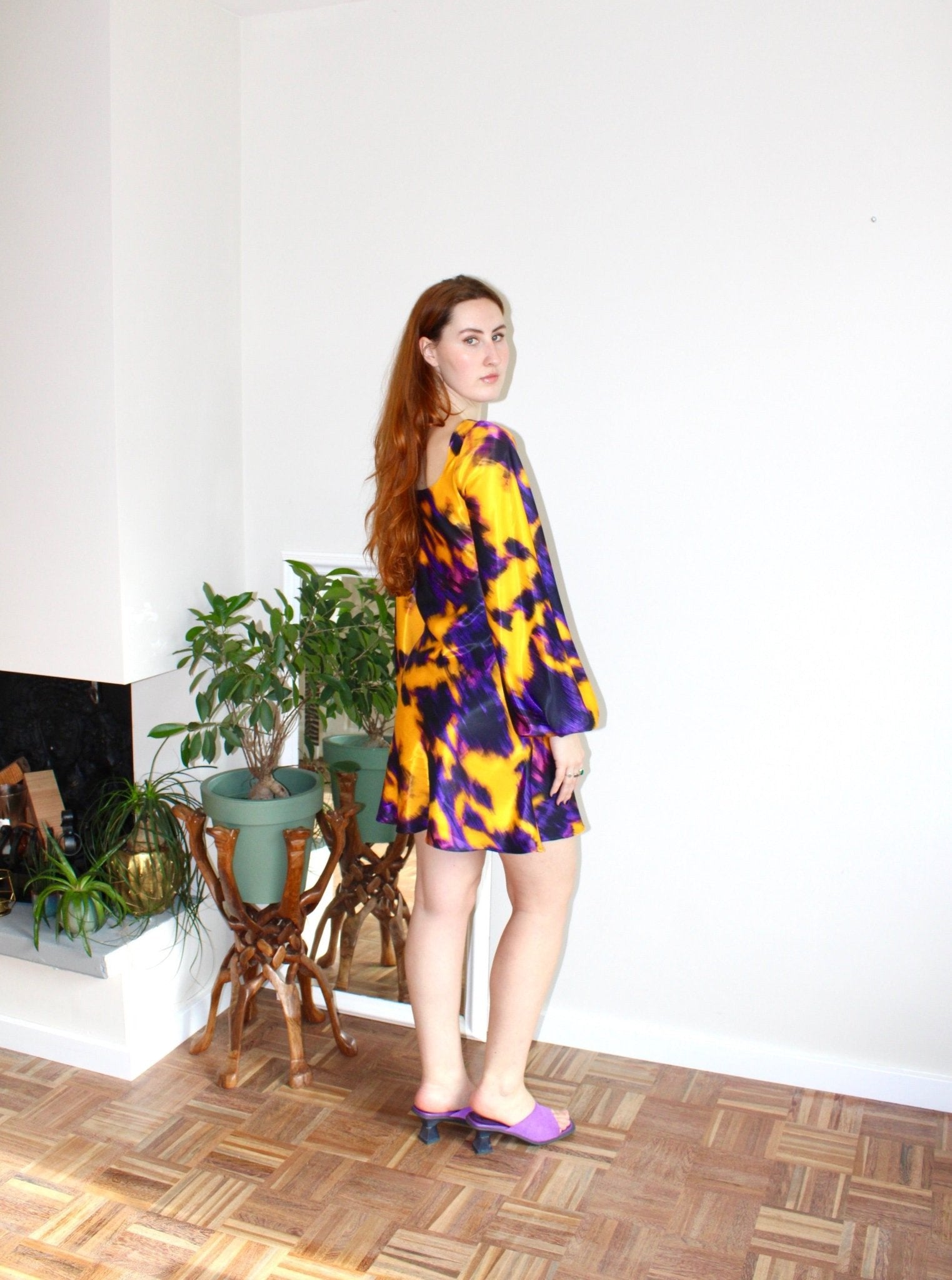 Maeve mini dress purple print viscose - Luci's Lemons