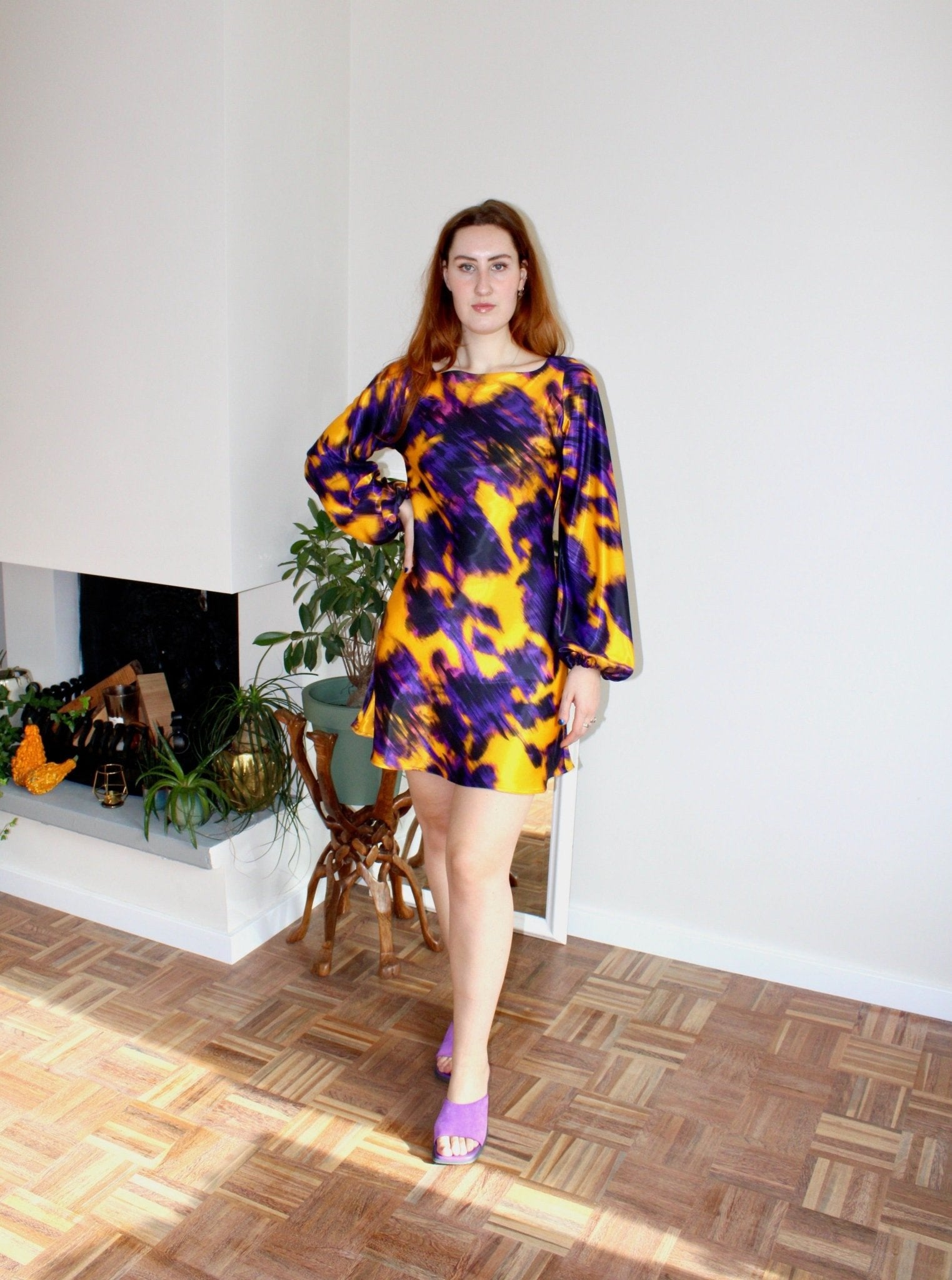Maeve mini dress purple print viscose - Luci's Lemons