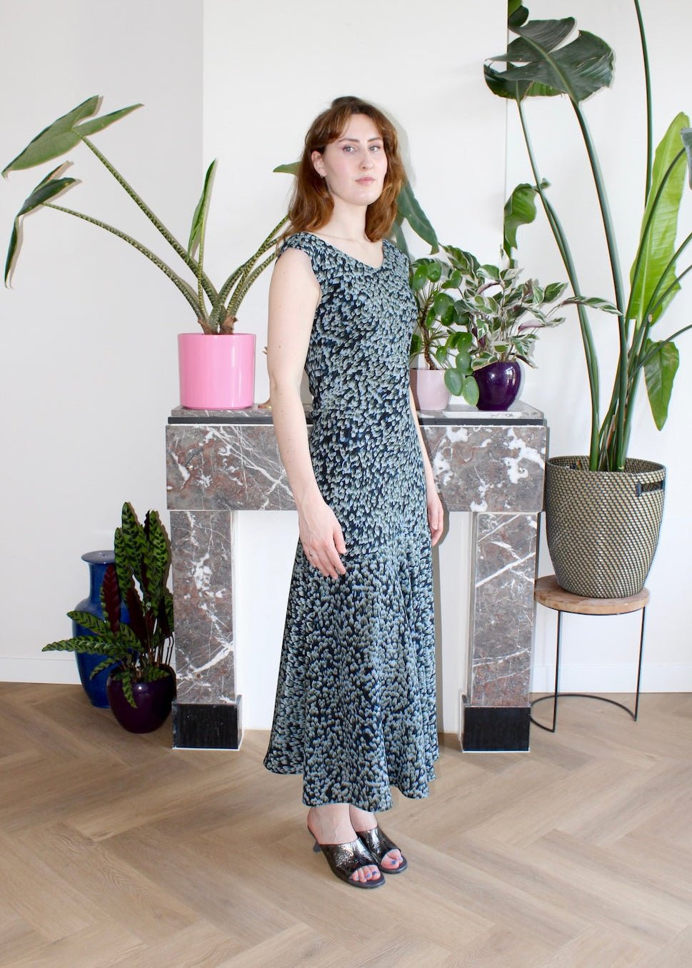 Marlene midi dress black floral silk - Luci's Lemons