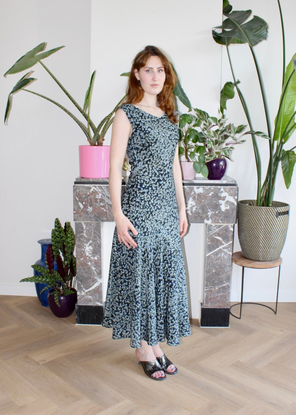 Marlene midi dress black floral silk - Luci's Lemons