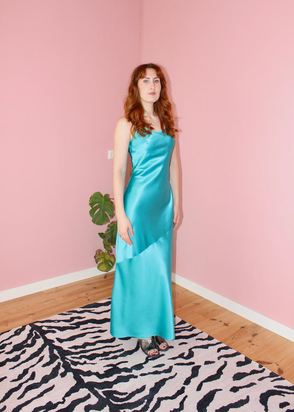 Mary maxi dress turquoise silk - Luci's Lemons