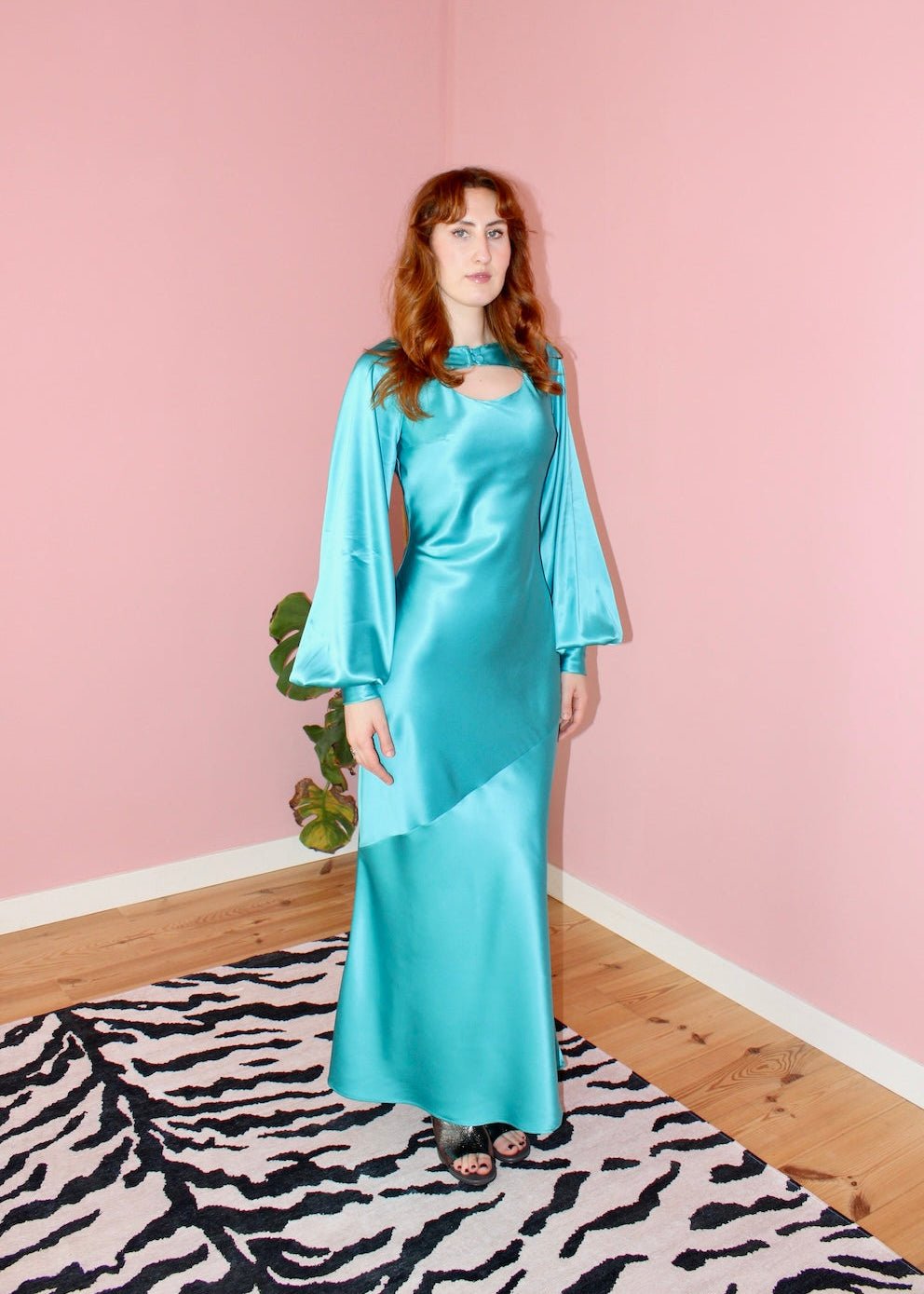Mary maxi dress turquoise silk - Luci's Lemons