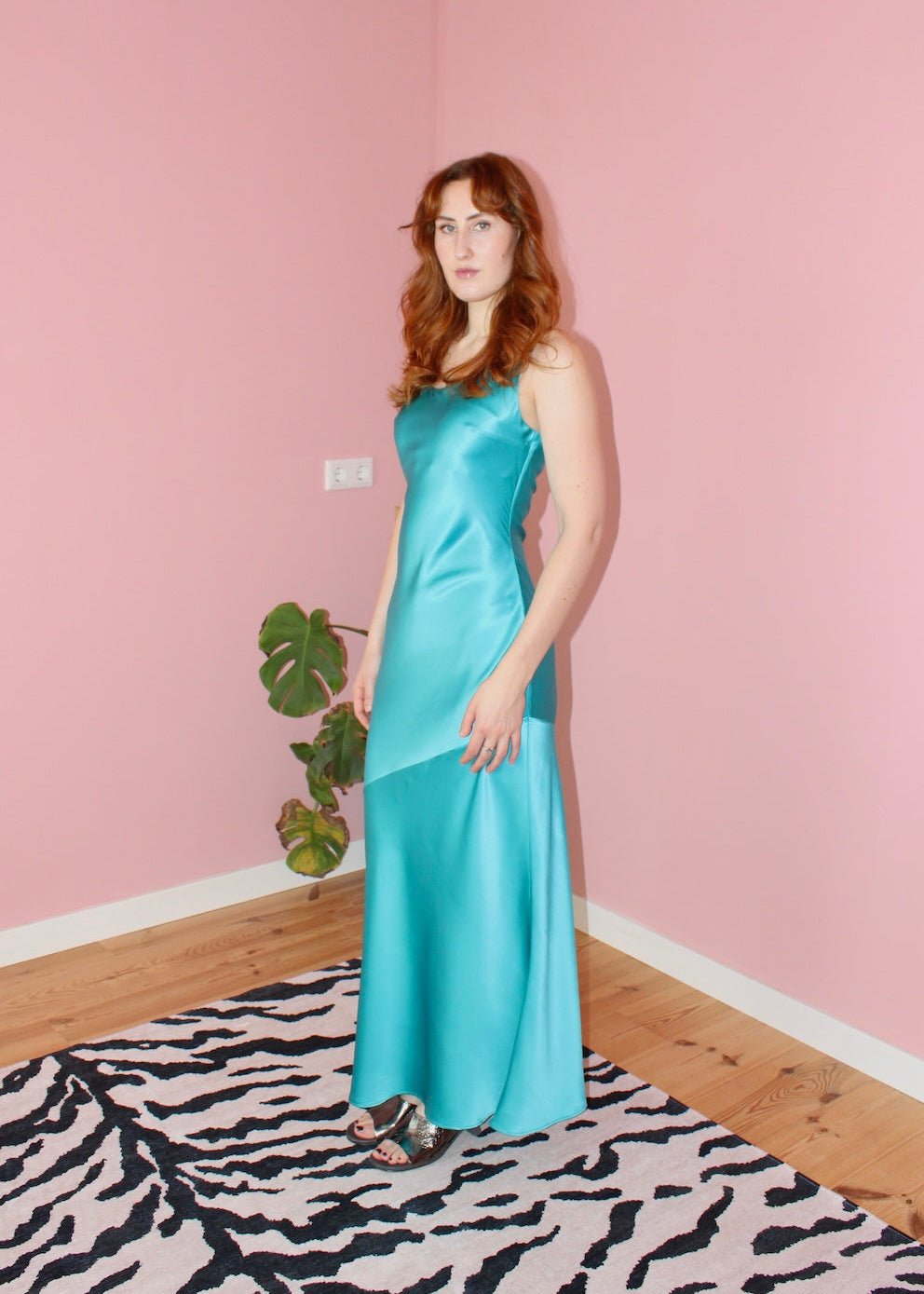 Mary maxi dress turquoise silk - Luci's Lemons