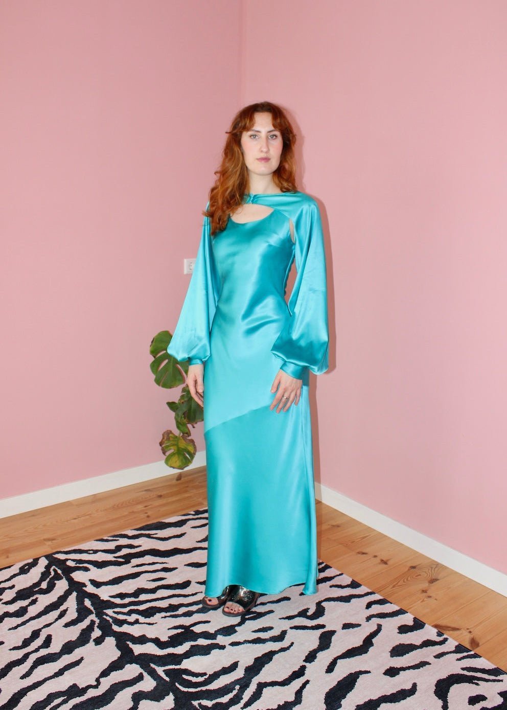 Mary maxi dress turquoise silk - Luci's Lemons