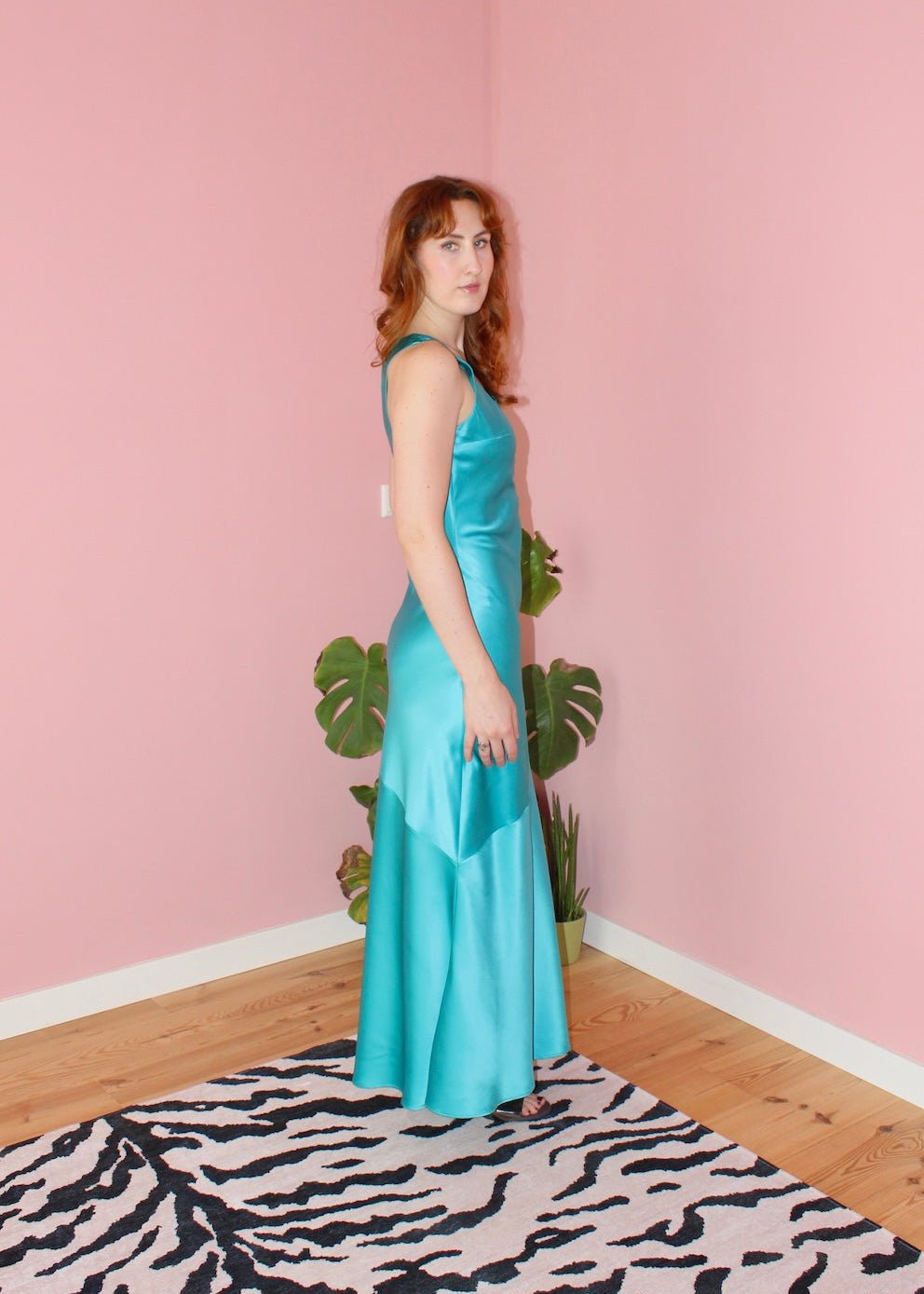 Mary maxi dress turquoise silk - Luci's Lemons
