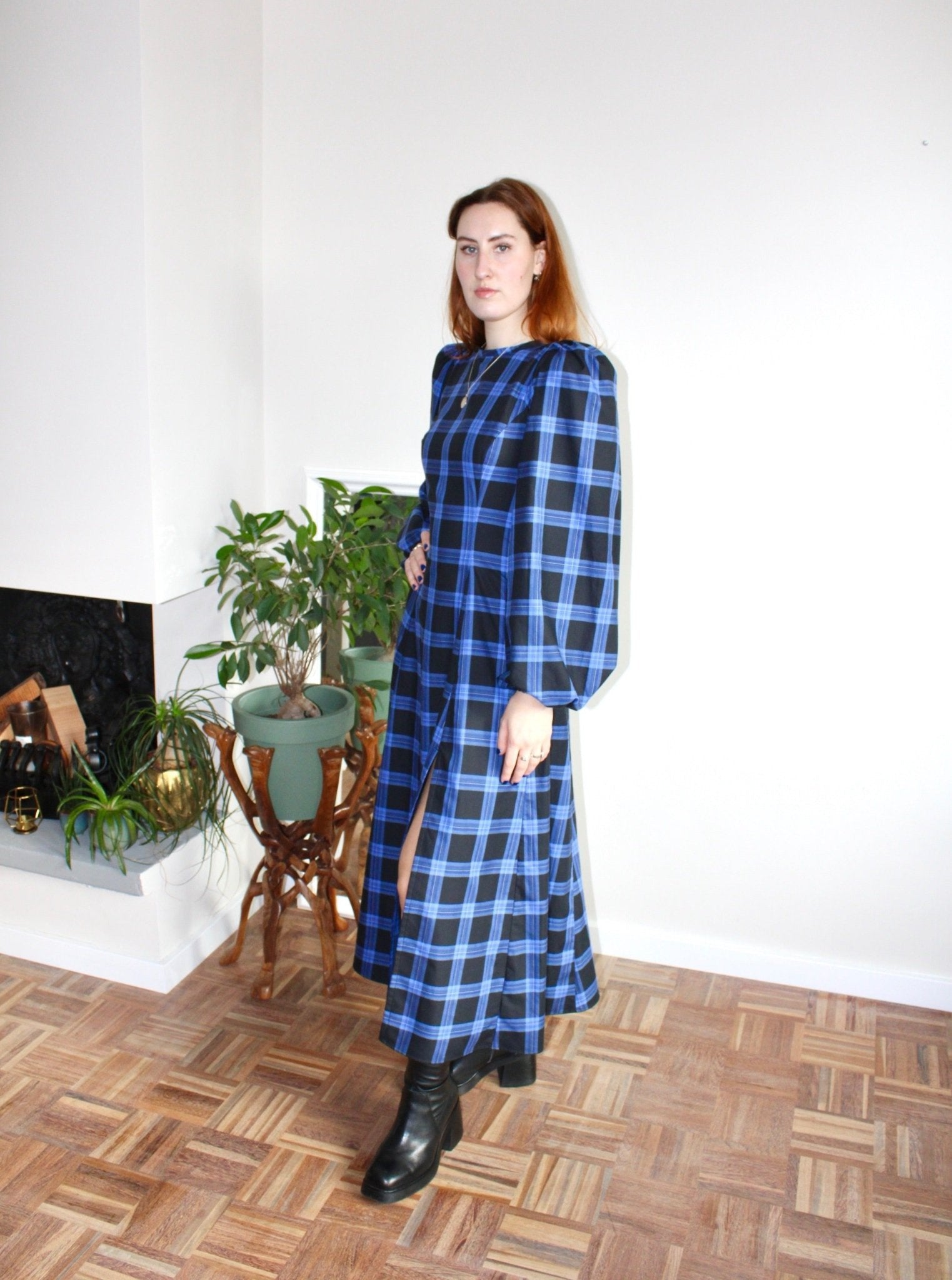 Millie dress blue and black plaid - Luci's Lemons