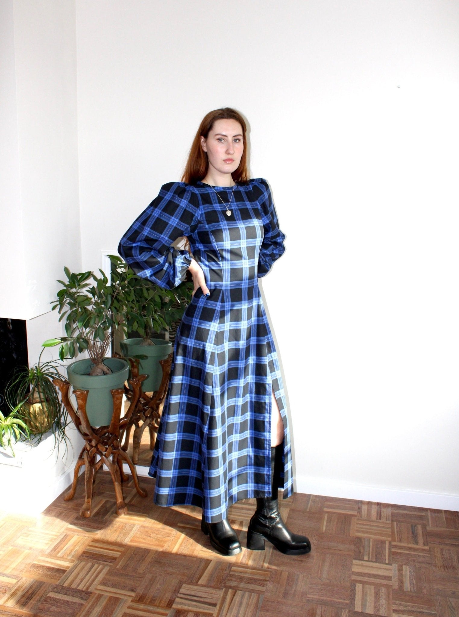 Millie dress blue and black plaid - Luci's Lemons