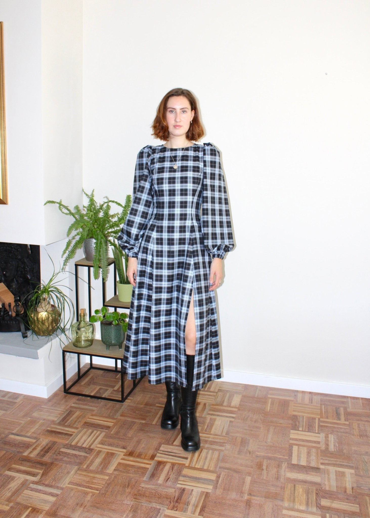 Millie dress light blue and black plaid - Luci's Lemons