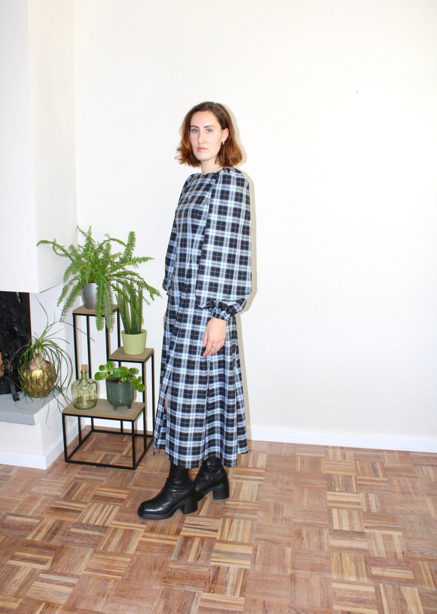 Millie dress light blue and black plaid - Luci's Lemons