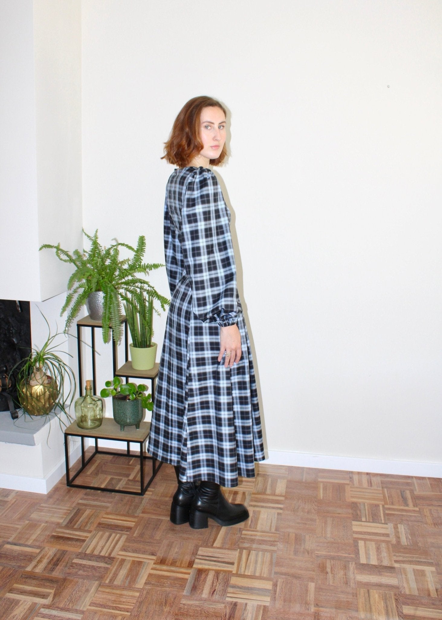 Millie dress light blue and black plaid - Luci's Lemons