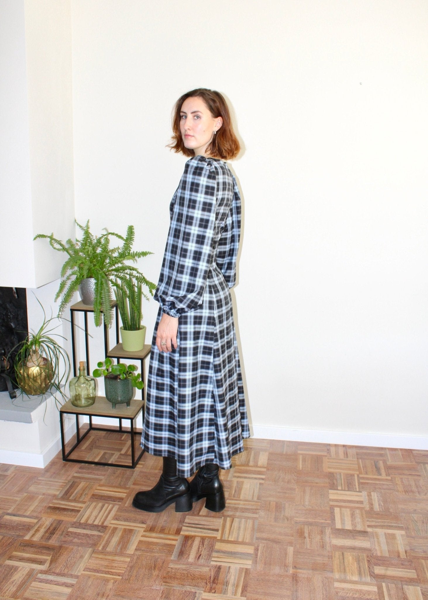 Millie dress light blue and black plaid - Luci's Lemons