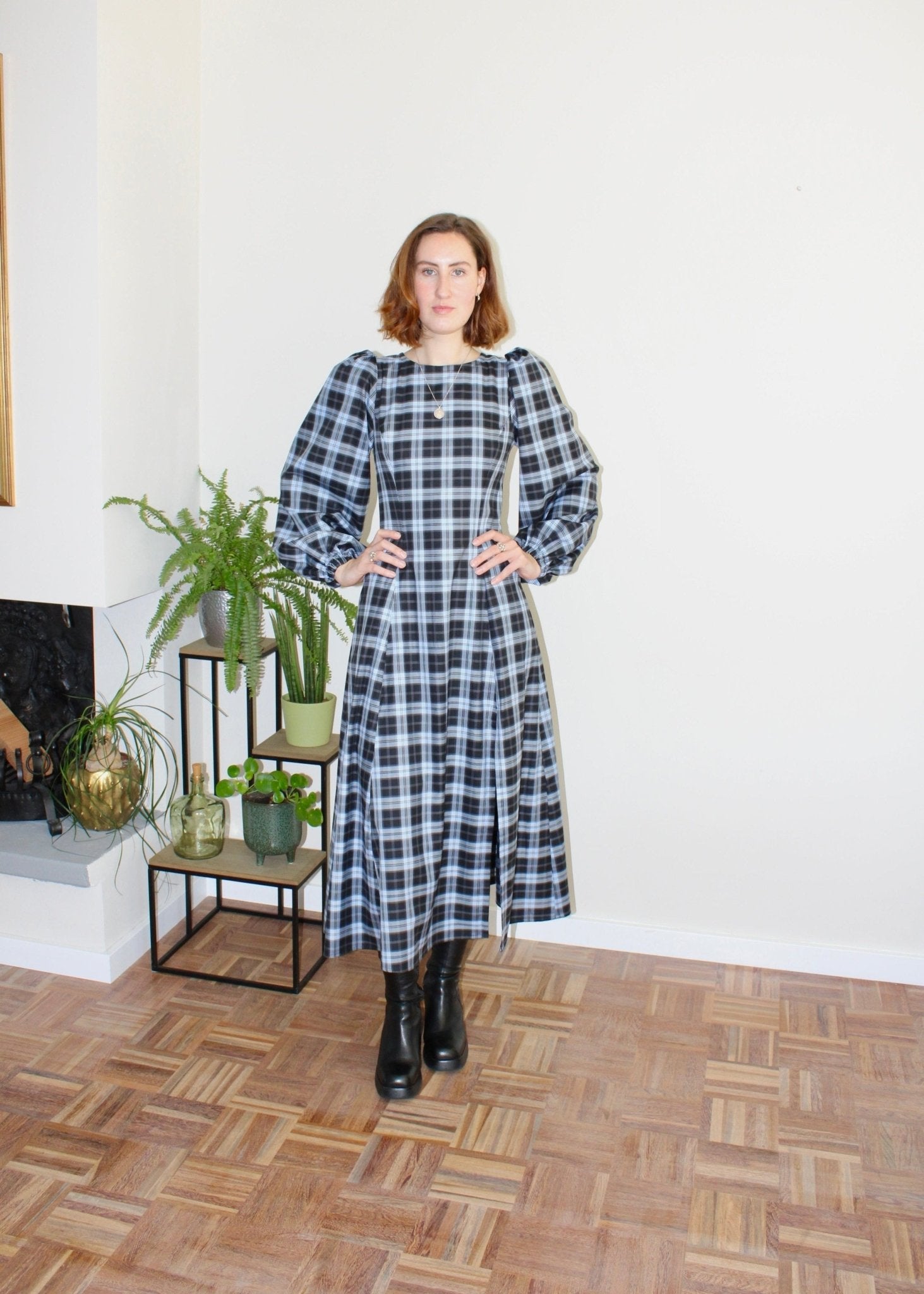 Millie dress light blue and black plaid - Luci's Lemons